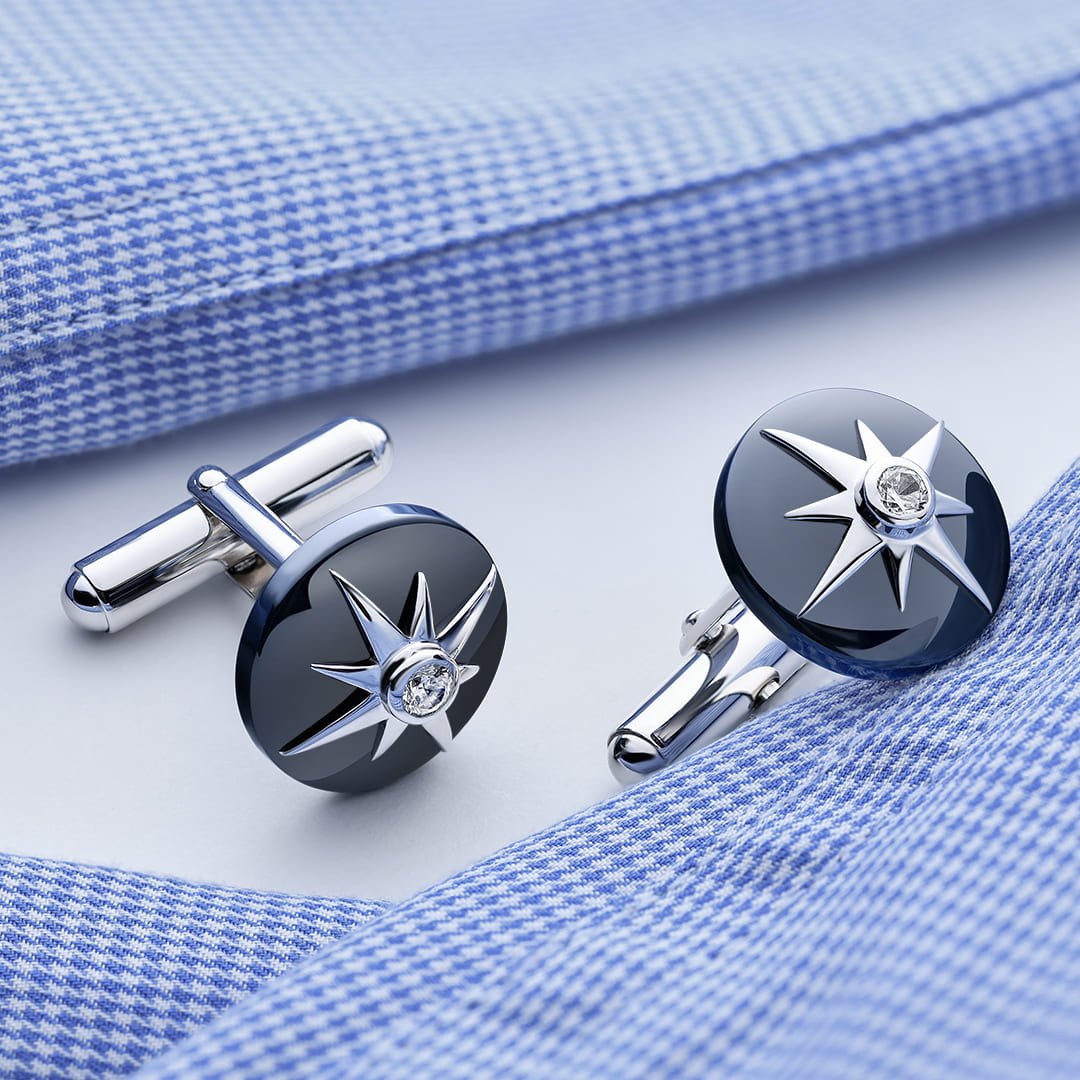 Серебряные запонки с керамикой и фианитами