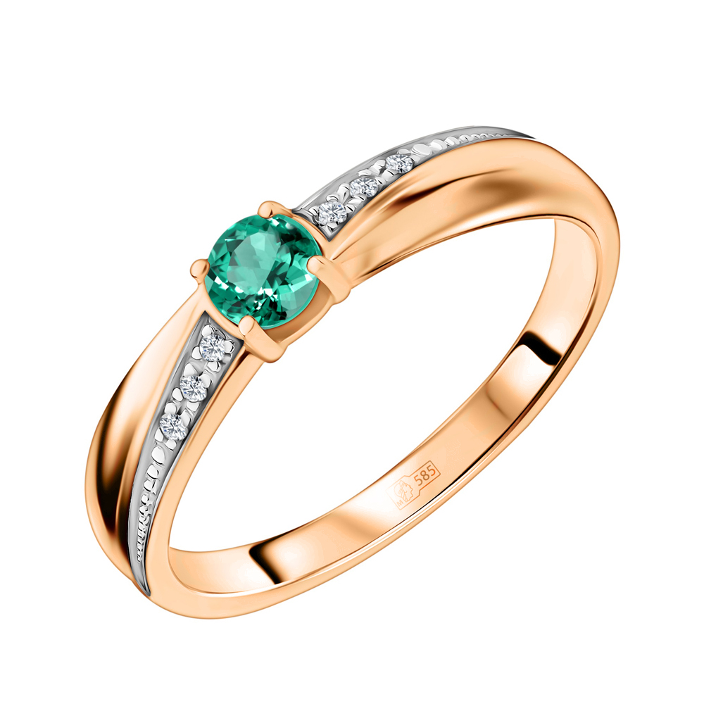 Золотое кольцо с изумрудом и бриллиантами с родированием (арт. 8157197) - купить в Ювелирном Интернет-магазине 585 Золотой