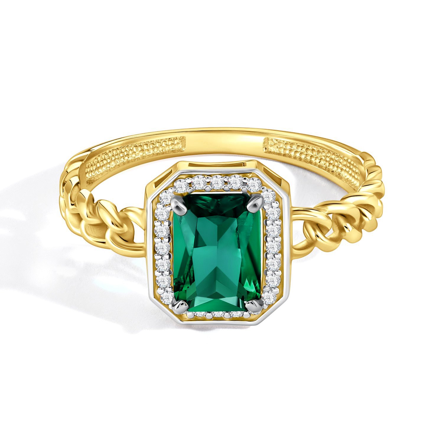 Золотое кольцо с изумрудом выращенным и бриллиантами