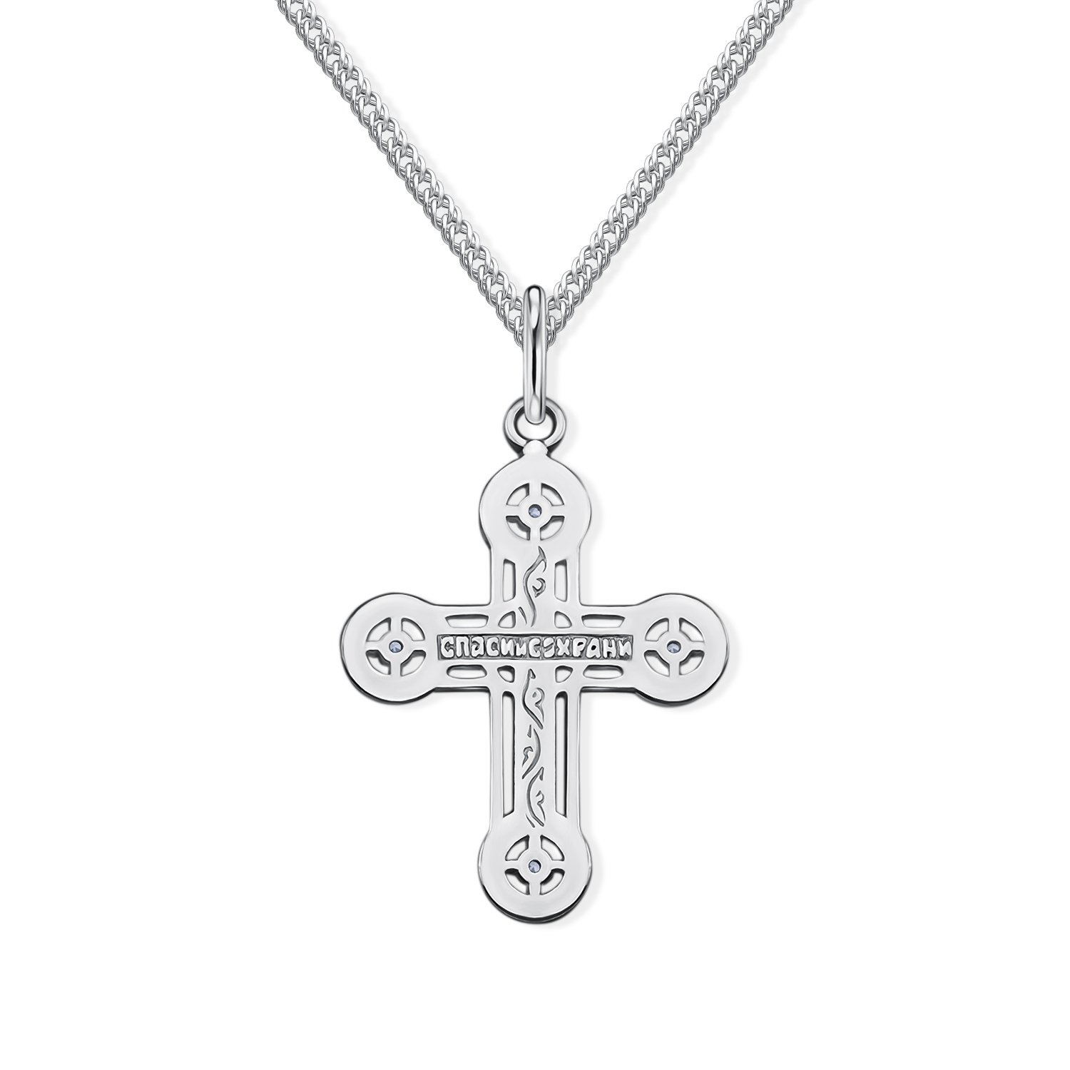 Серебряный православный крест с фианитами