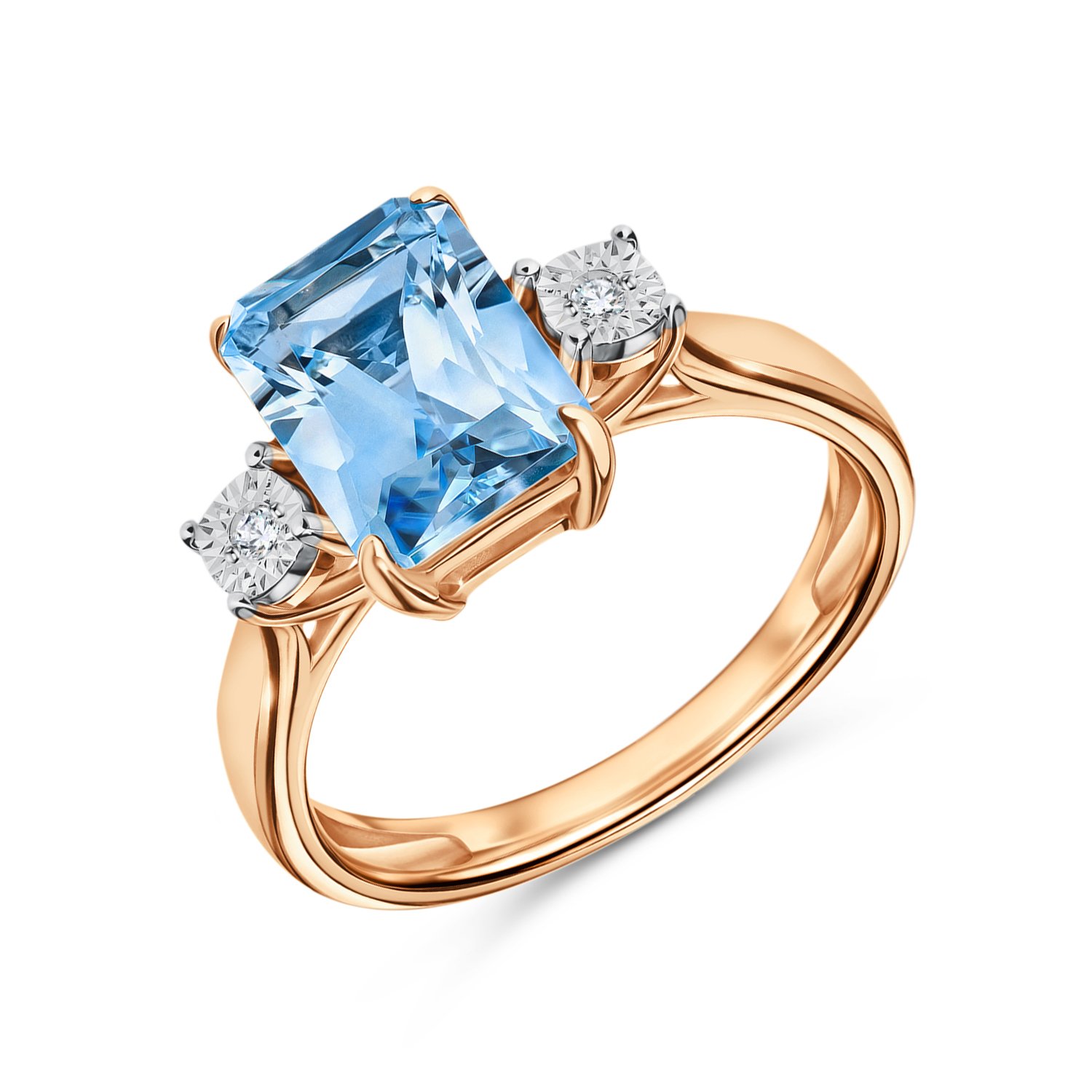 Фото «Золотое кольцо с топазом Sky и бриллиантами»