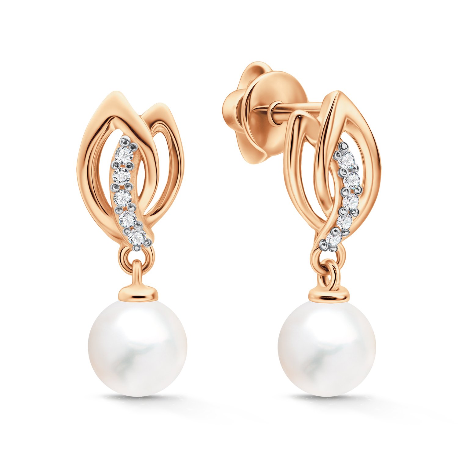 Фото «Золотые серьги с жемчугом и фианитами»