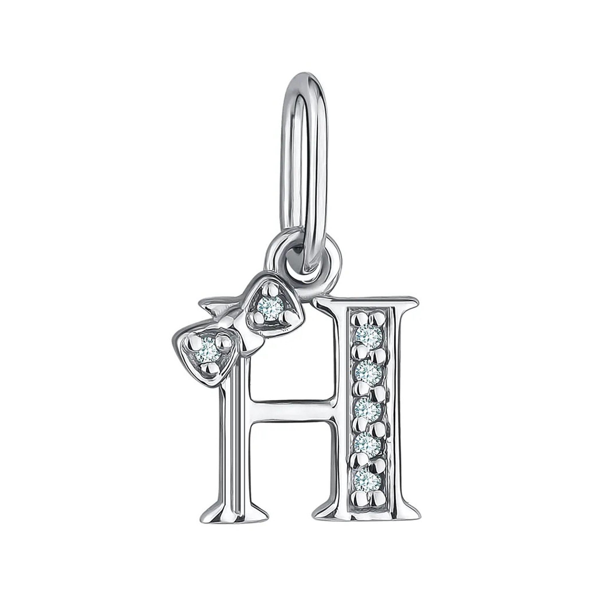 Фото «Серебряная подвеска буква Н с фианитами и родированием»