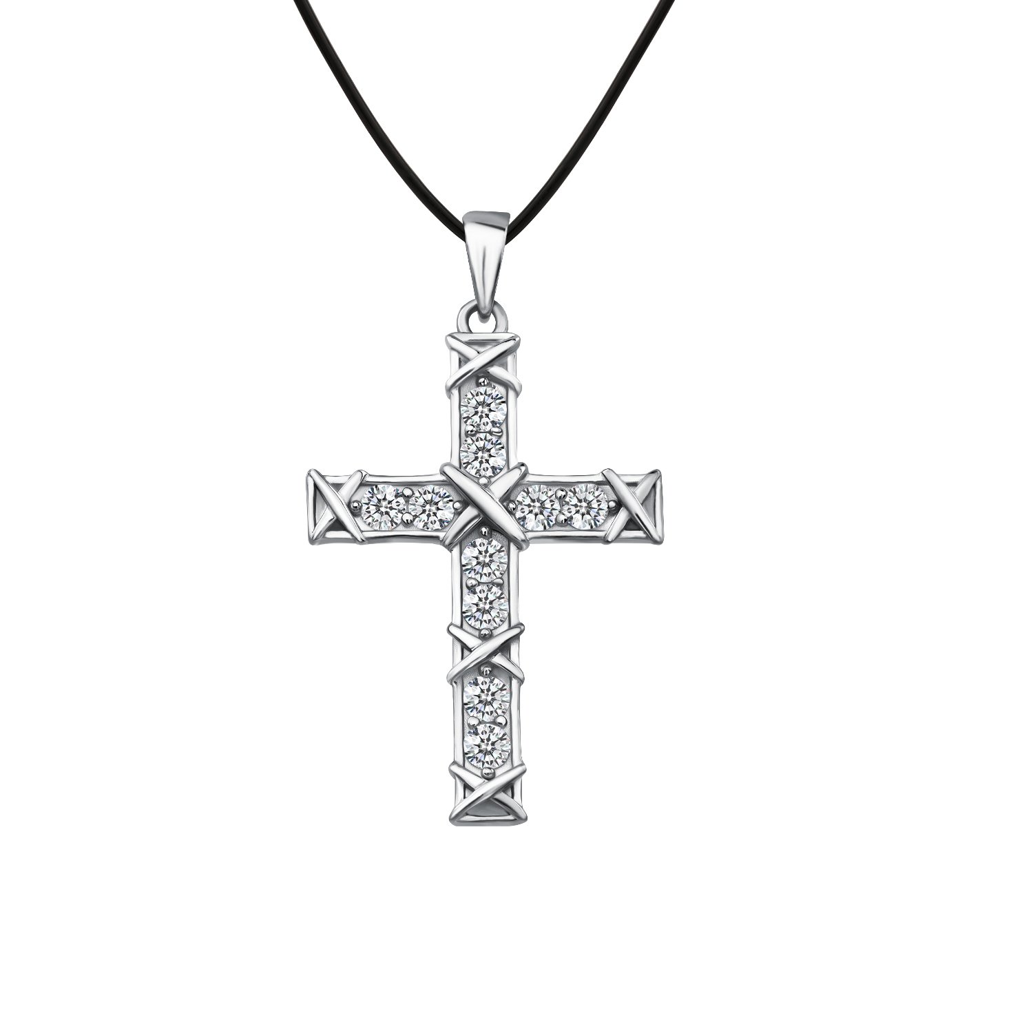 Серебряная подвеска Крест с фианитами и родированием