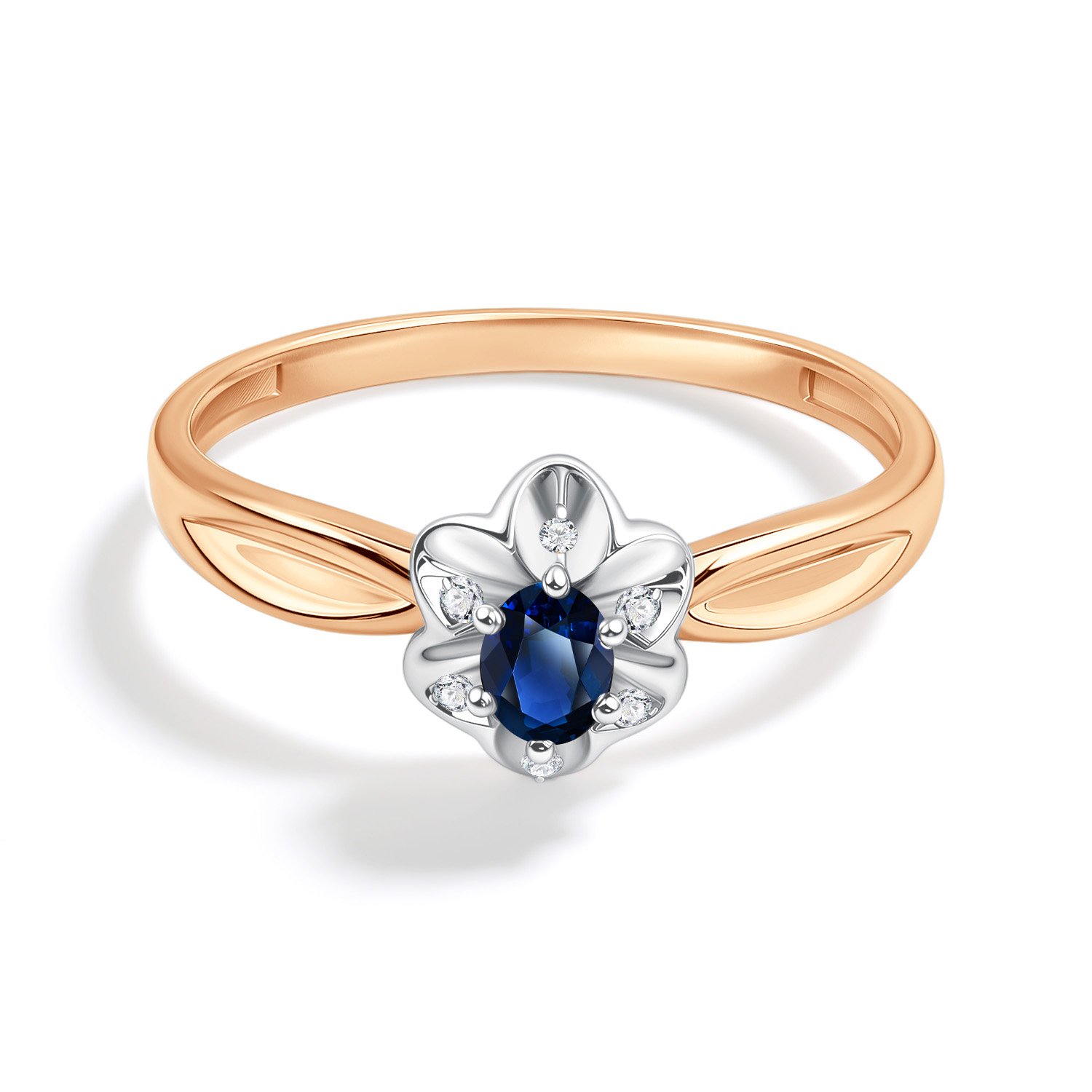 Золотое кольцо с сапфиром и бриллиантами