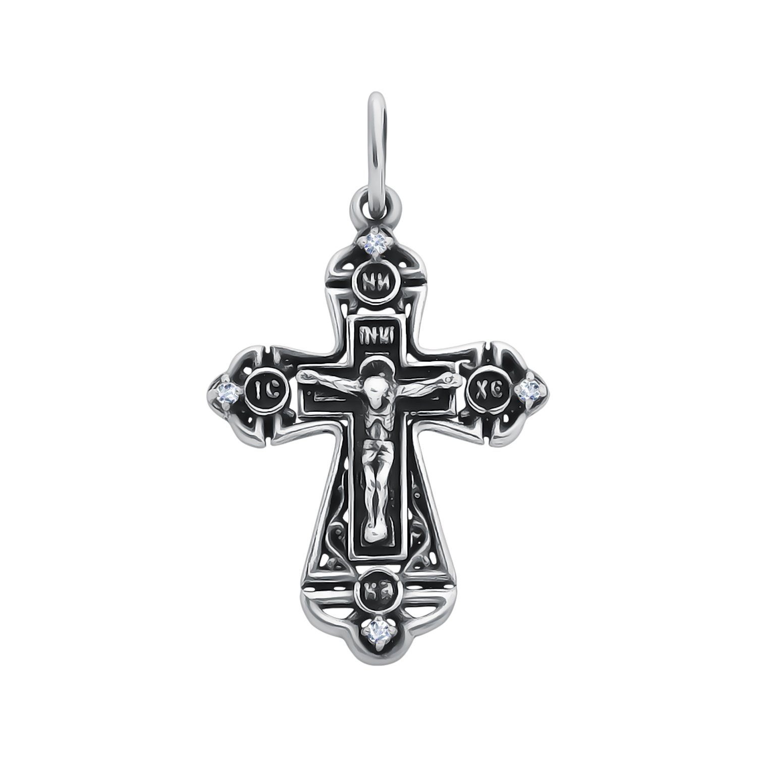 Серебряный крест с фианитами и чернением