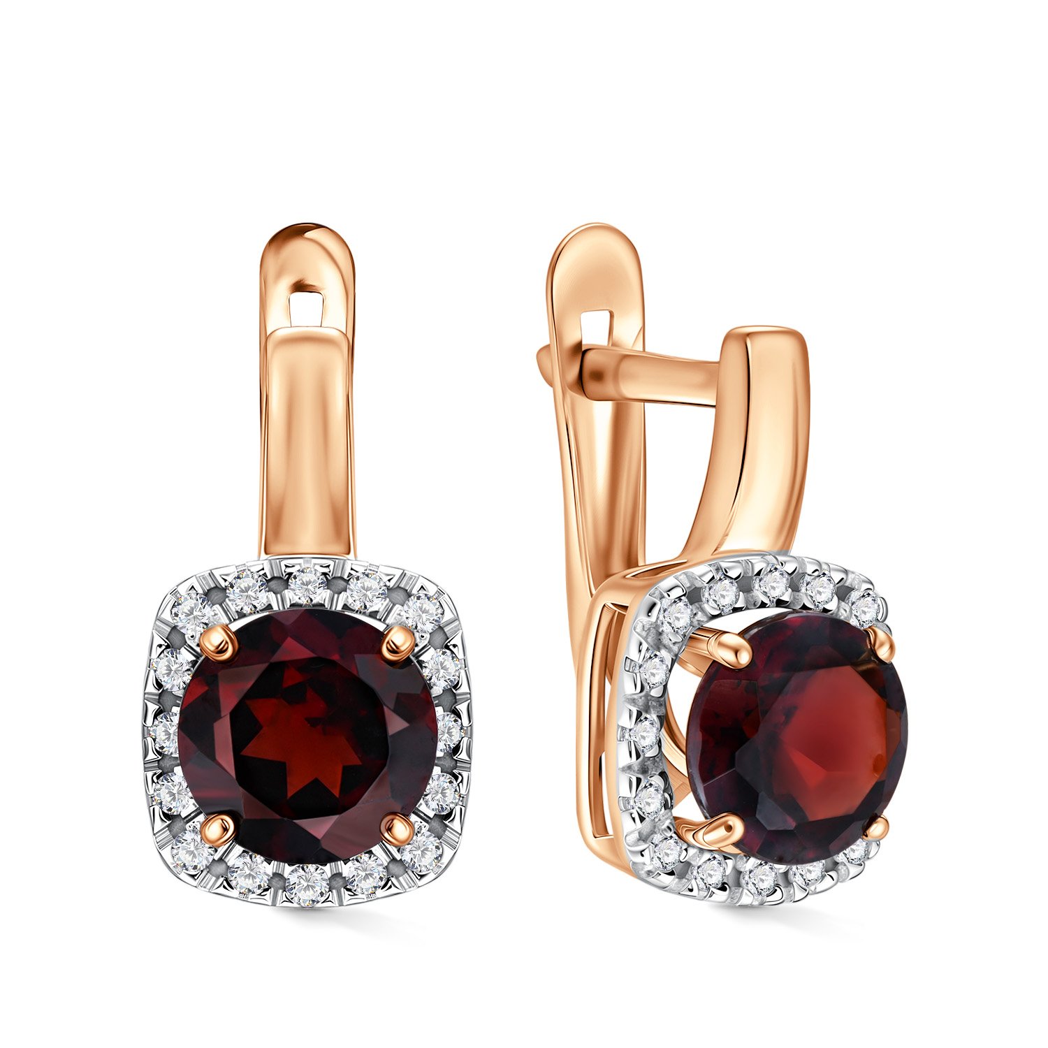 Фото «Золотые серьги с гранатом и бриллиантами»