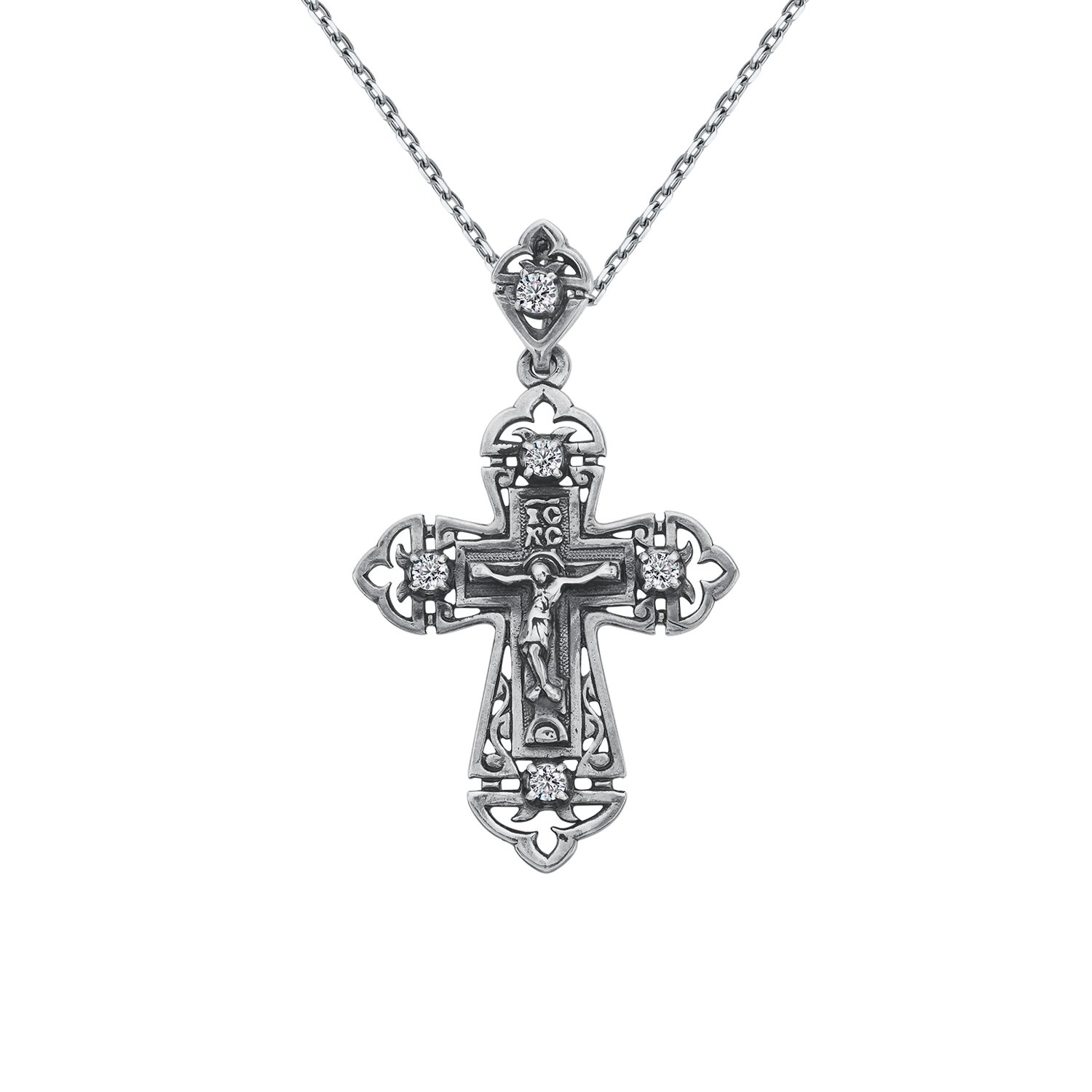 Серебряный крест с фианитами и чернением