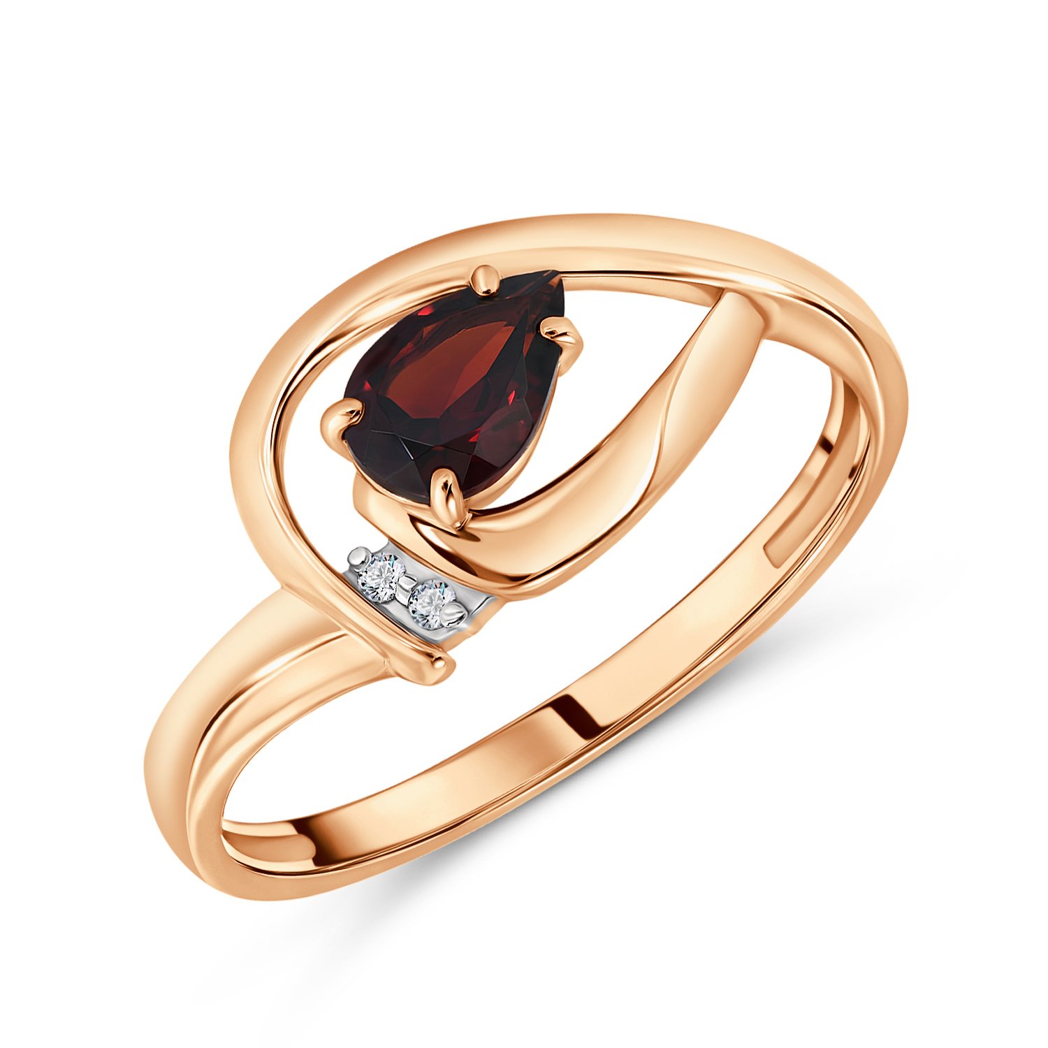 Фото «Золотое кольцо с гранатом и фианитами»