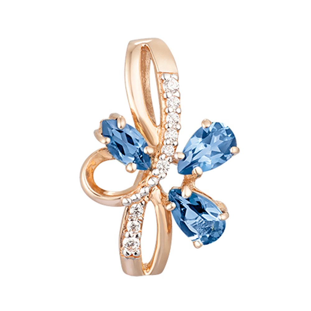 Золотая подвеска с топазами и фианитами с родированием