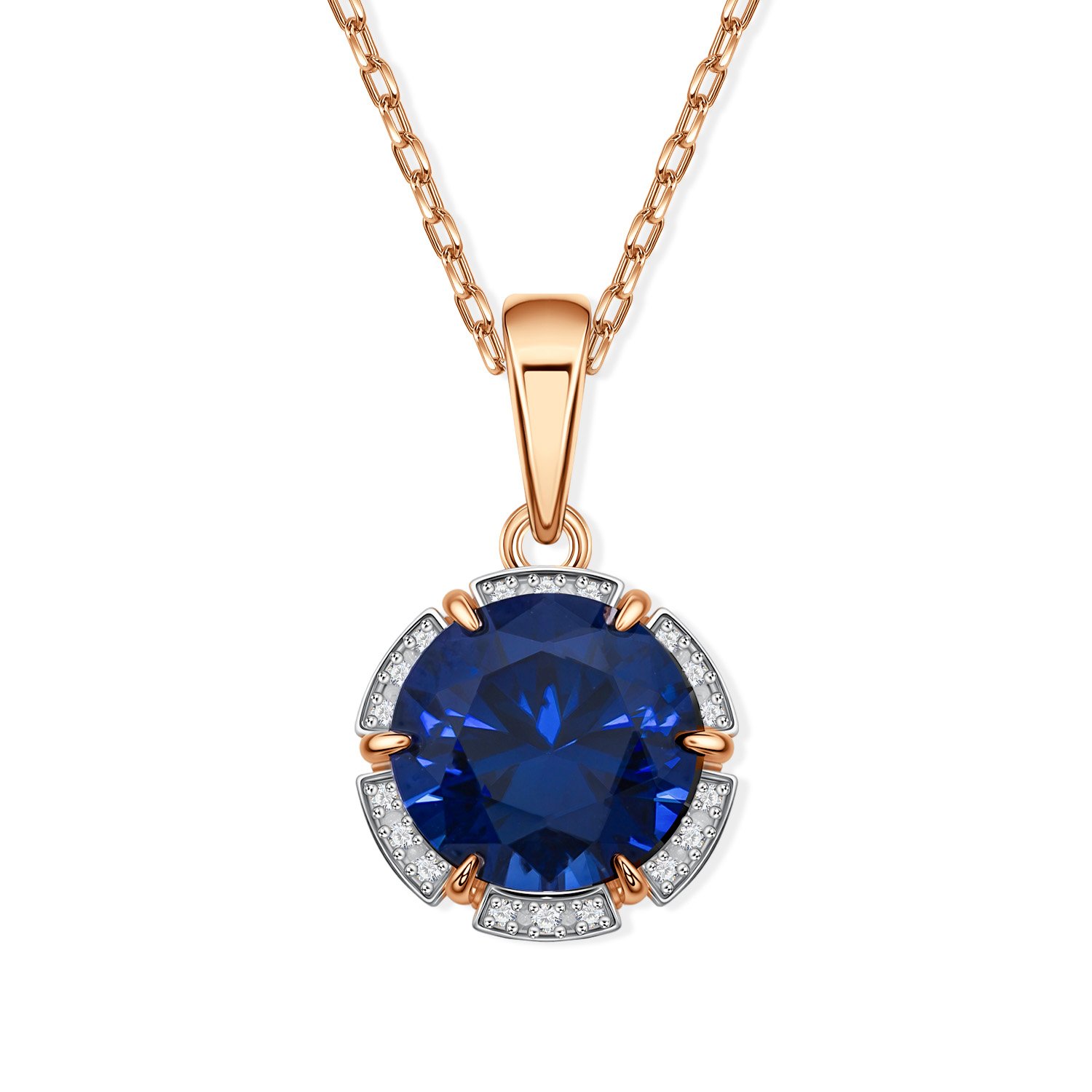 Фото «Золотая подвеска с сапфиром выращенным и бриллиантами»