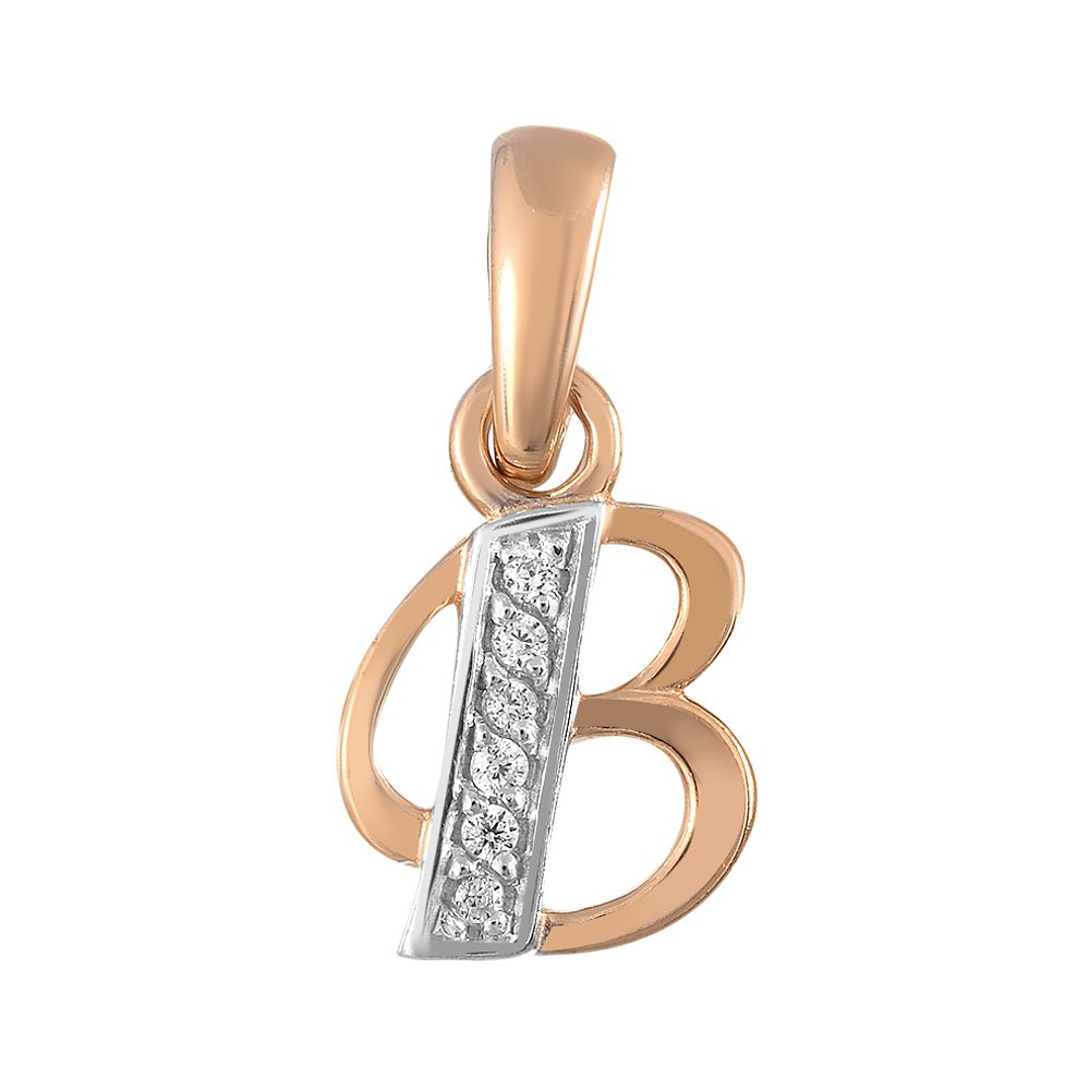 Золотая подвеска буква В с фианитами