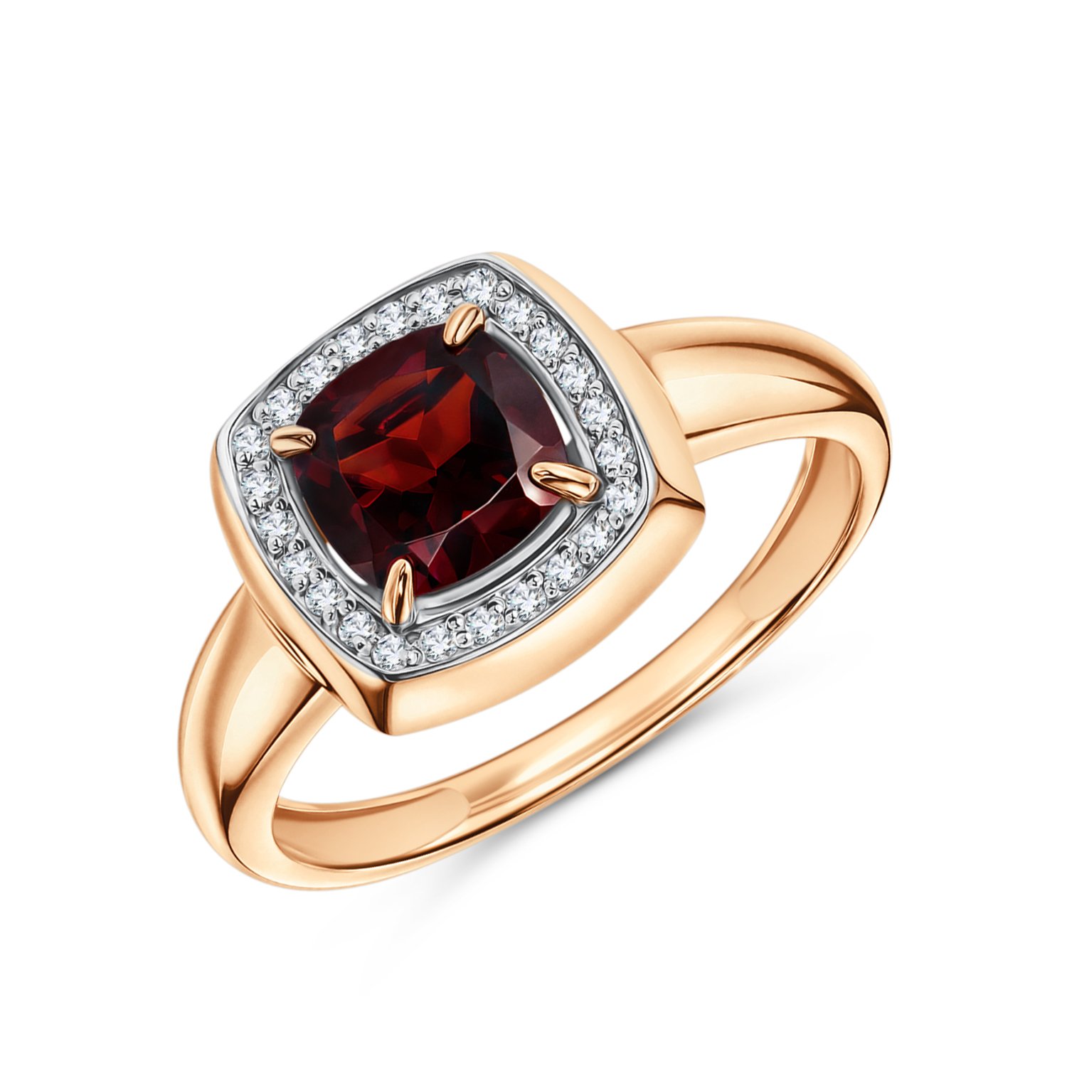 Фото «Золотое кольцо с гранатом и бриллиантами»