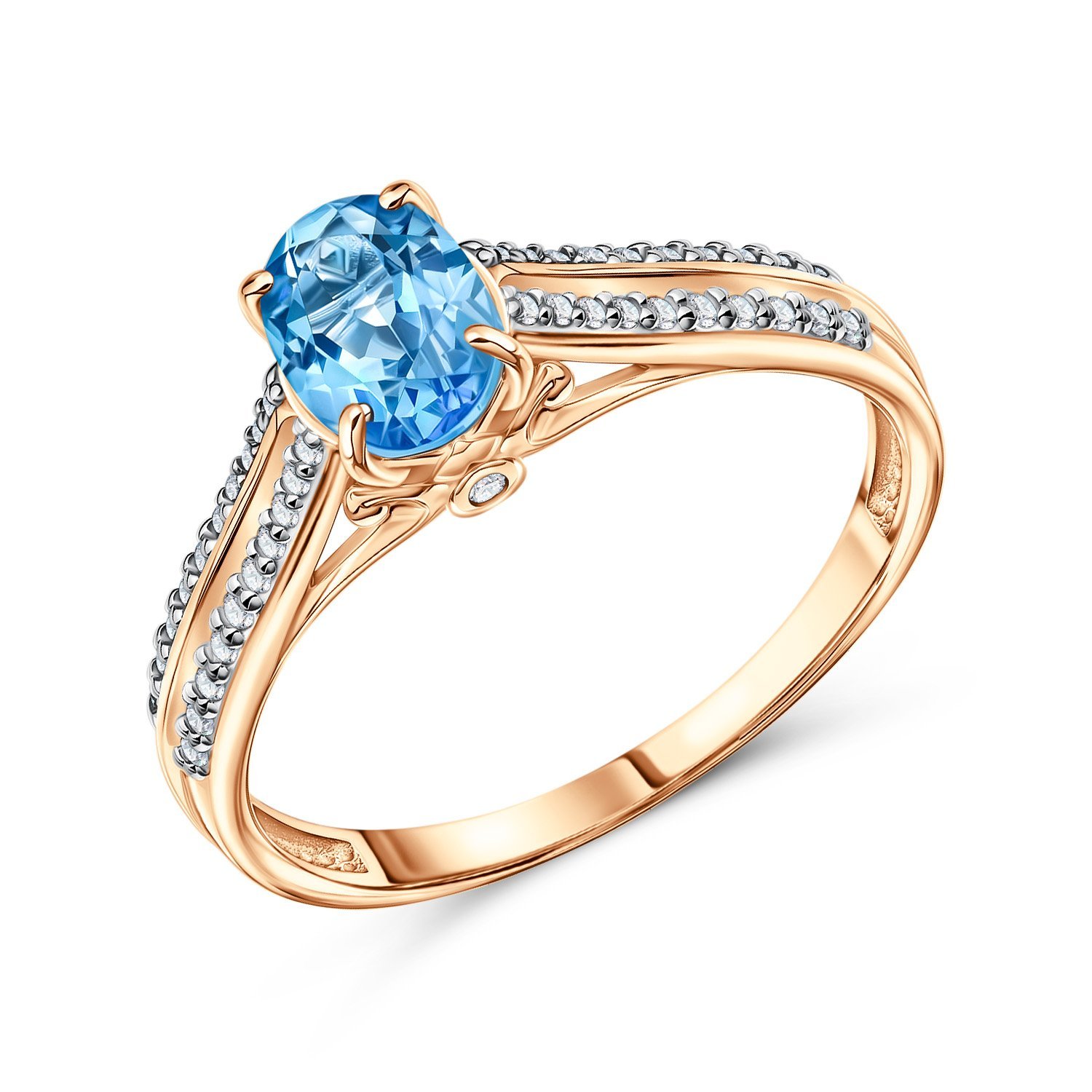 Золотое кольцо с топазом Swiss и фианитами