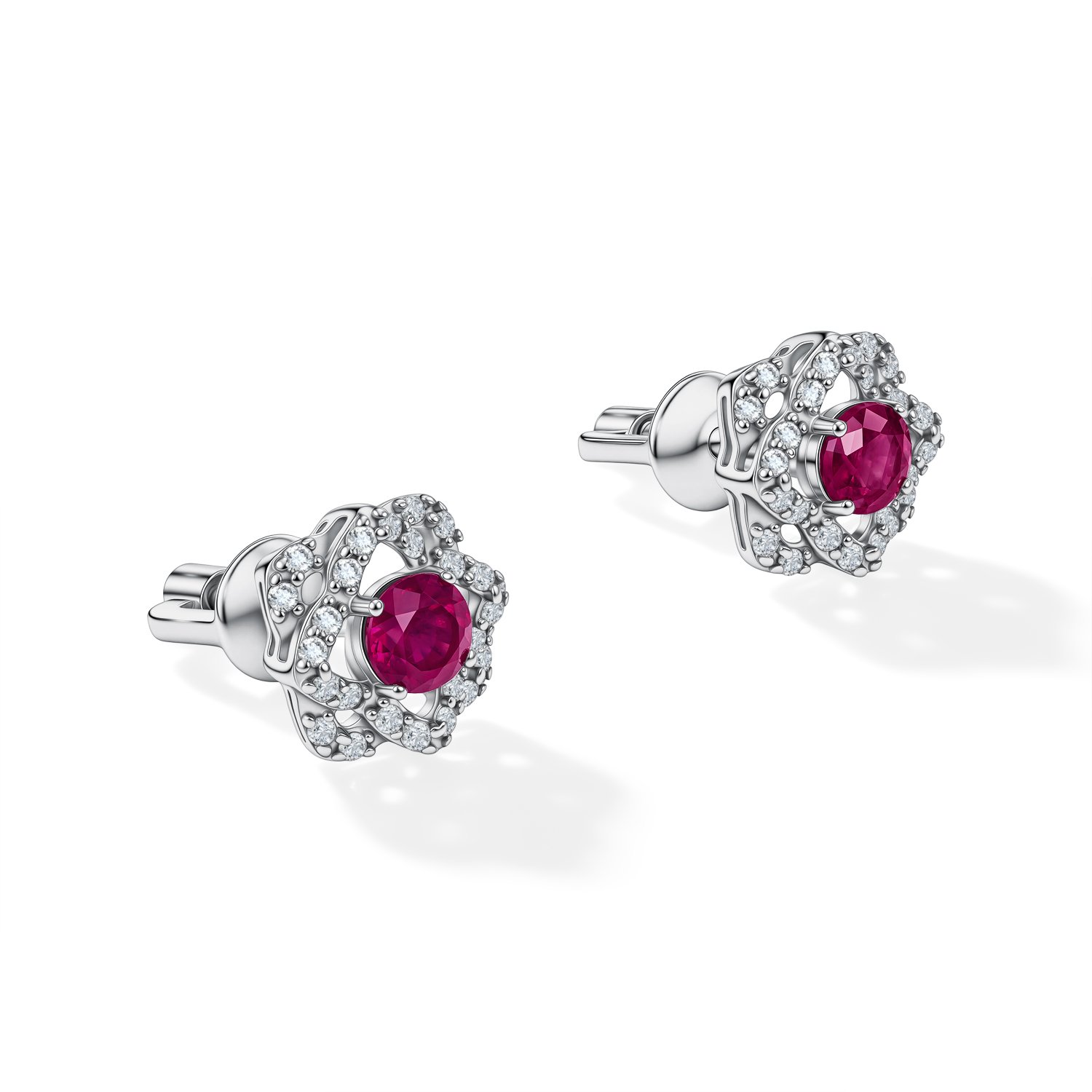 Серебряные серьги с рубинами и фианитами