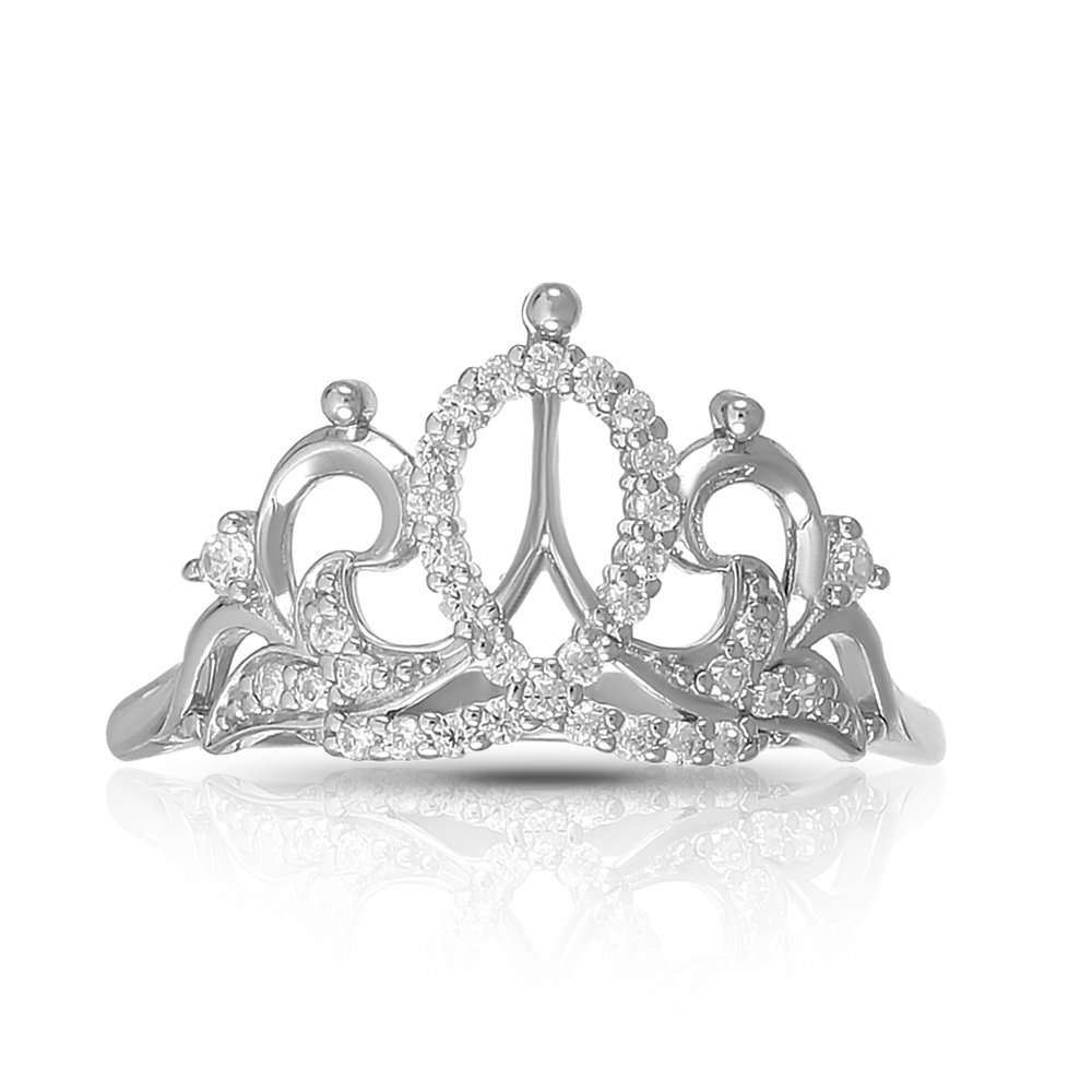 Серебряное кольцо Корона с фианитами и родированием