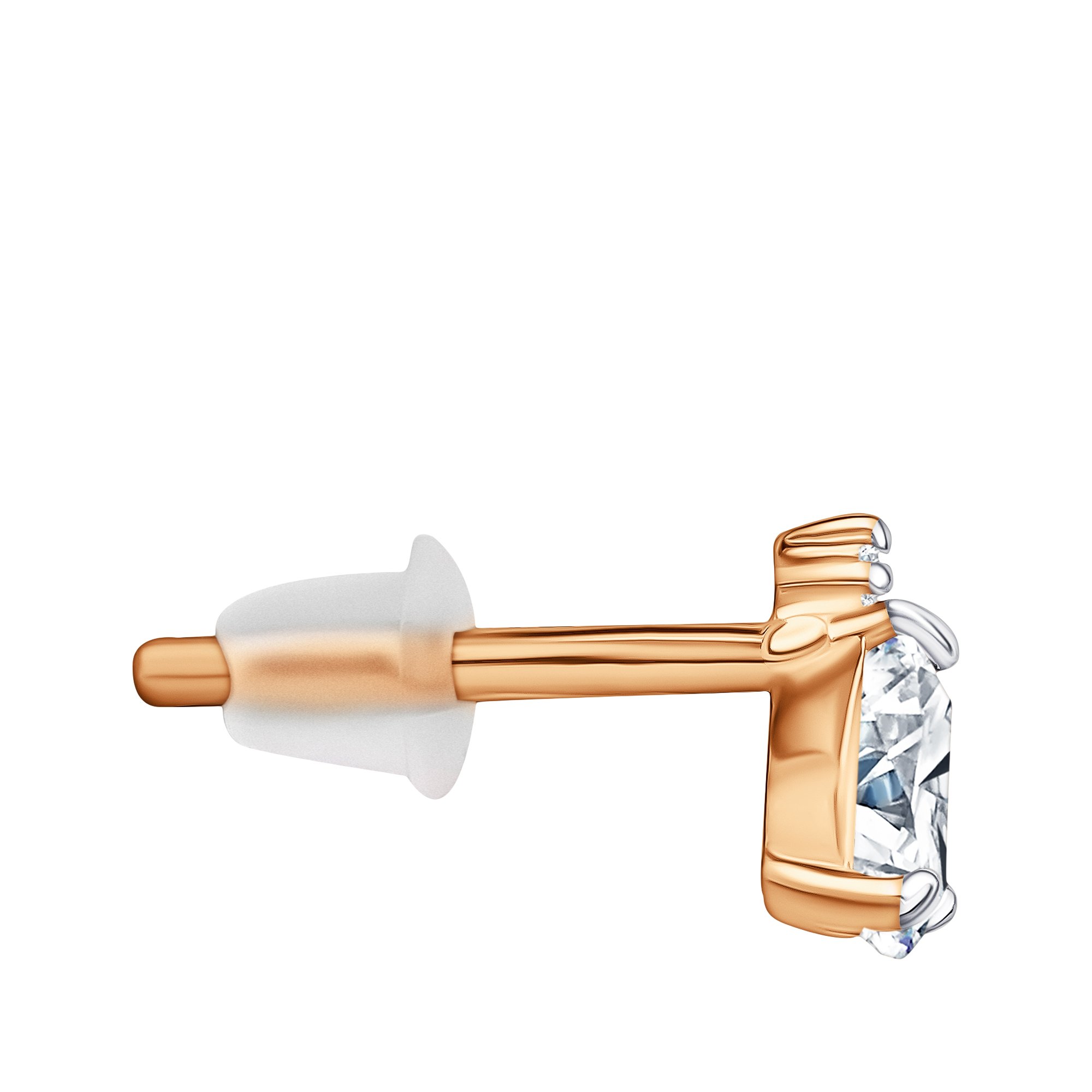 Золотая серьга с фианитом и бриллиантом