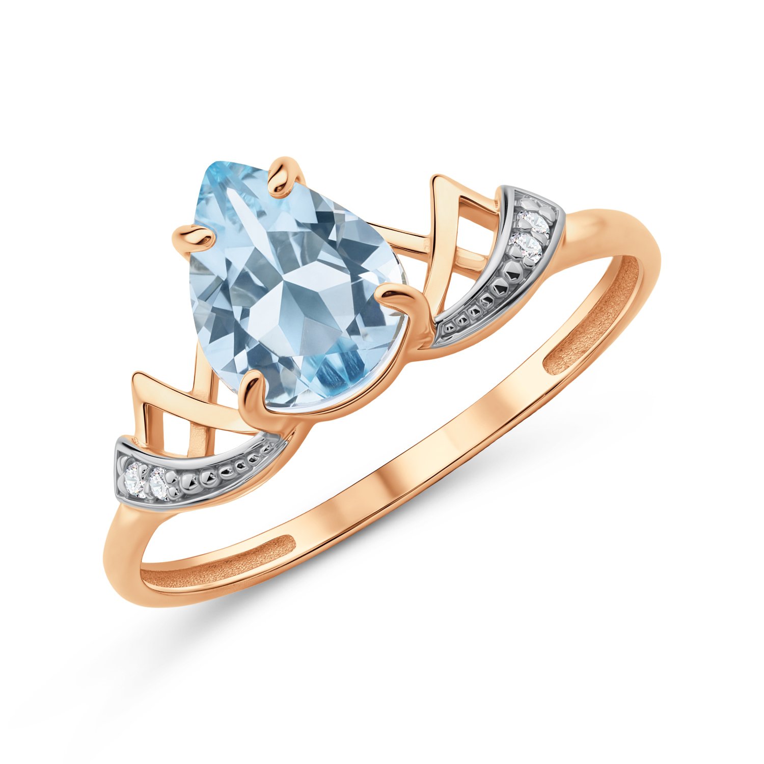 Фото «Золотое кольцо с топазом Sky и фианитами»