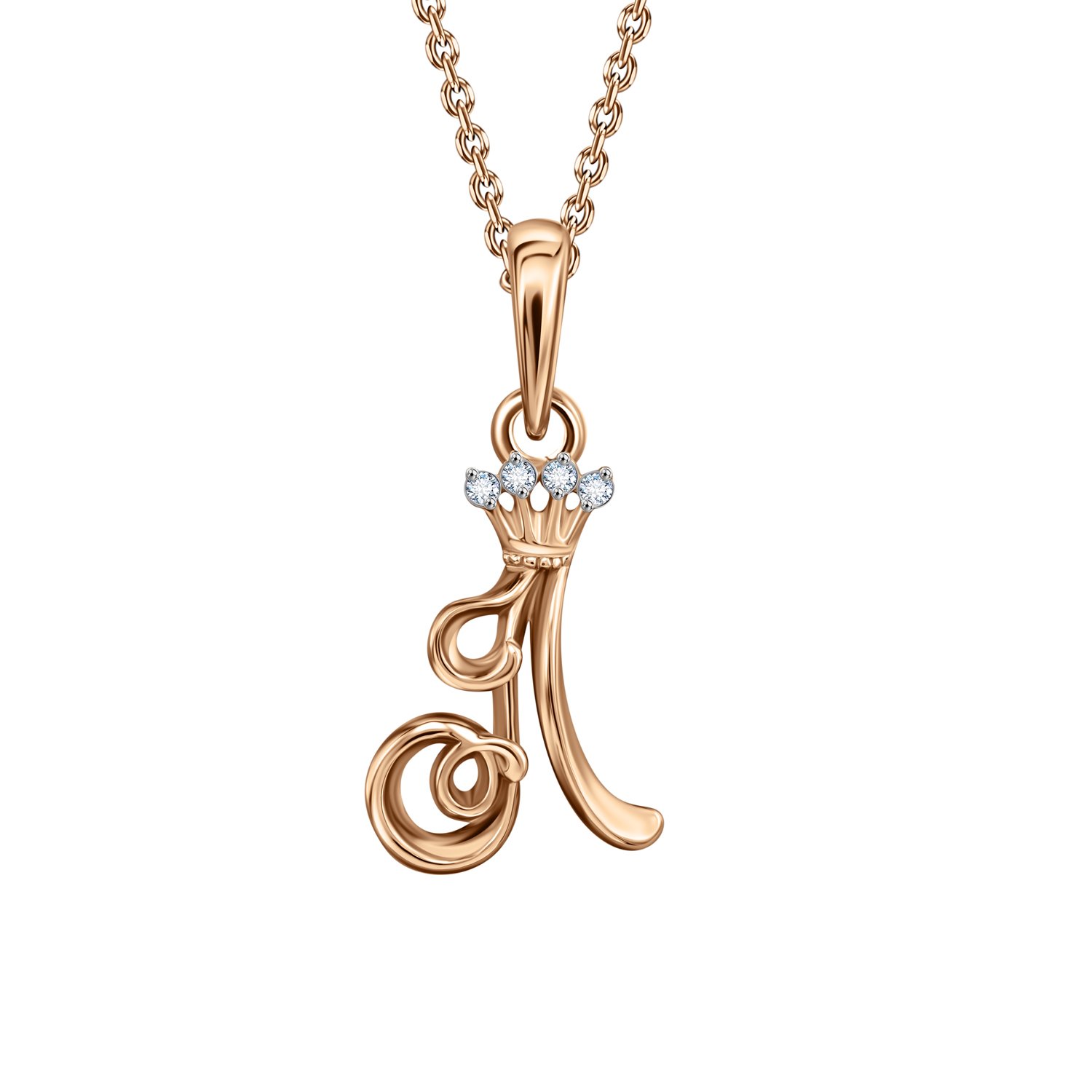 Золотая подвеска буква Л с фианитами