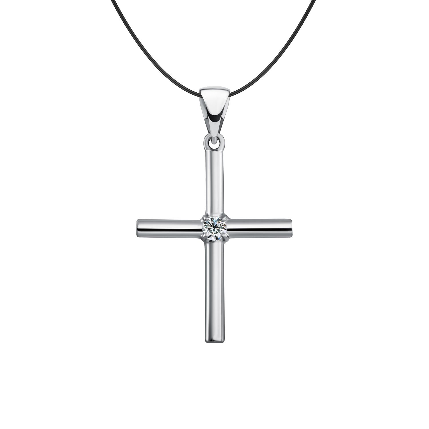Серебряная подвеска Крест с фианитом и родированием