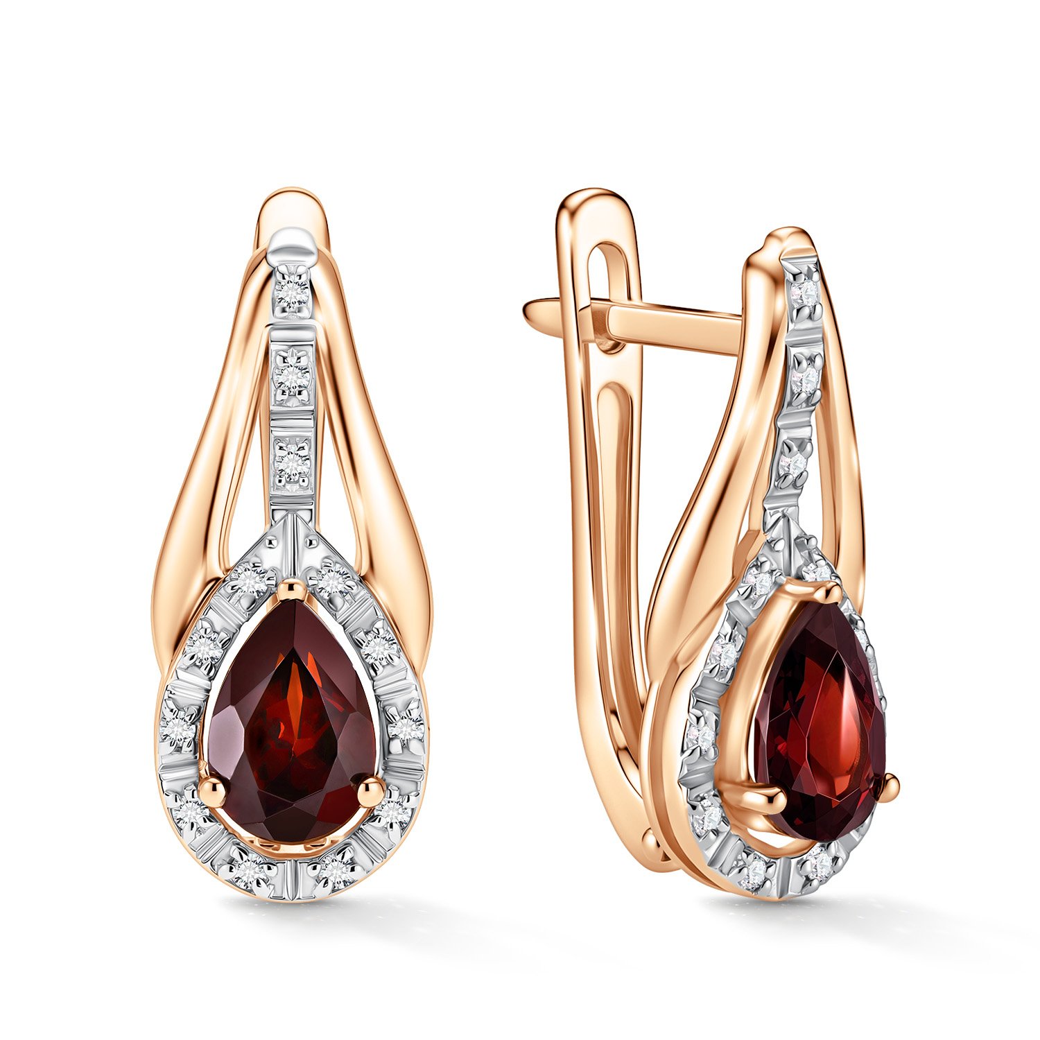 Фото «Золотые серьги с гранатом и бриллиантами»