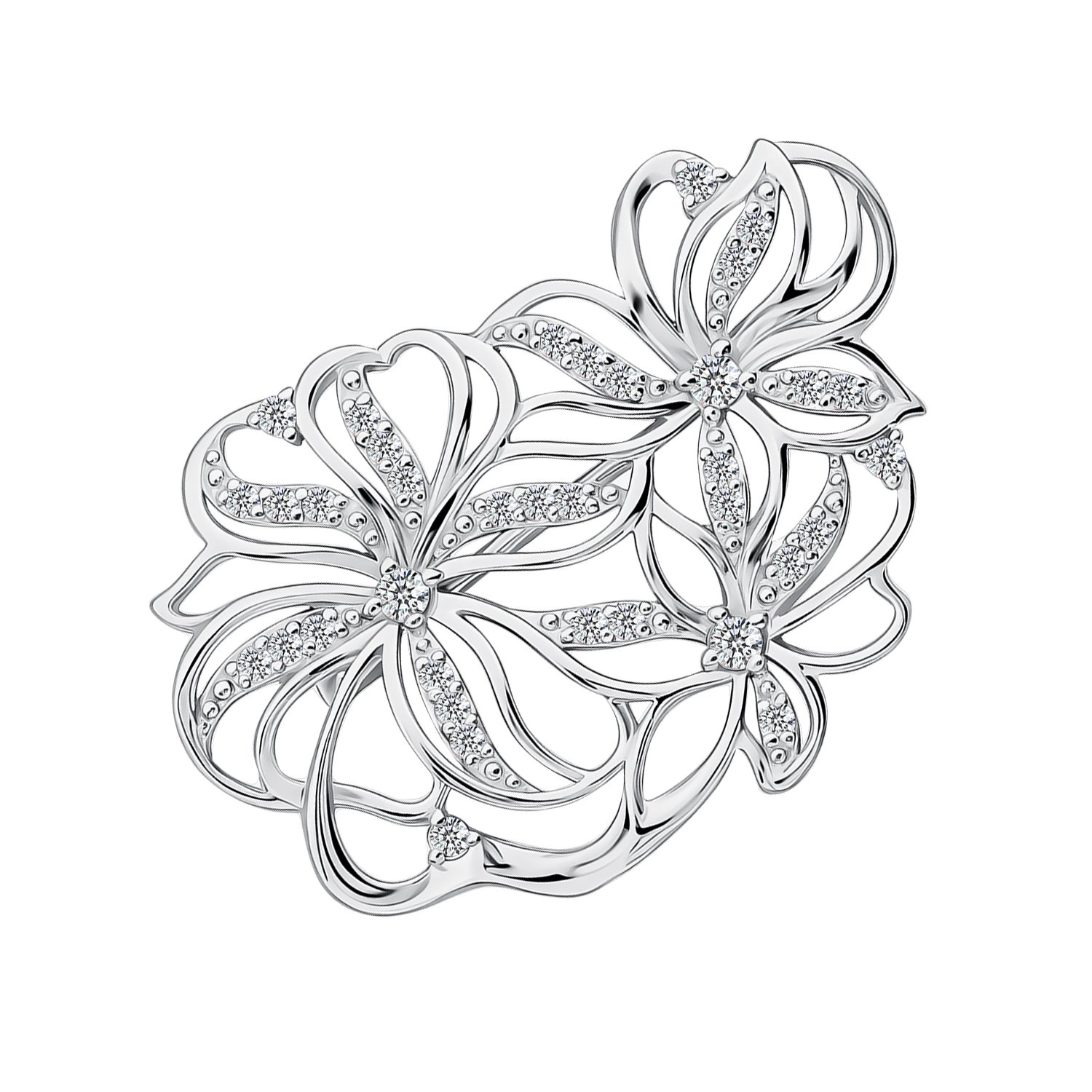 Серебряная брошь с фианитами