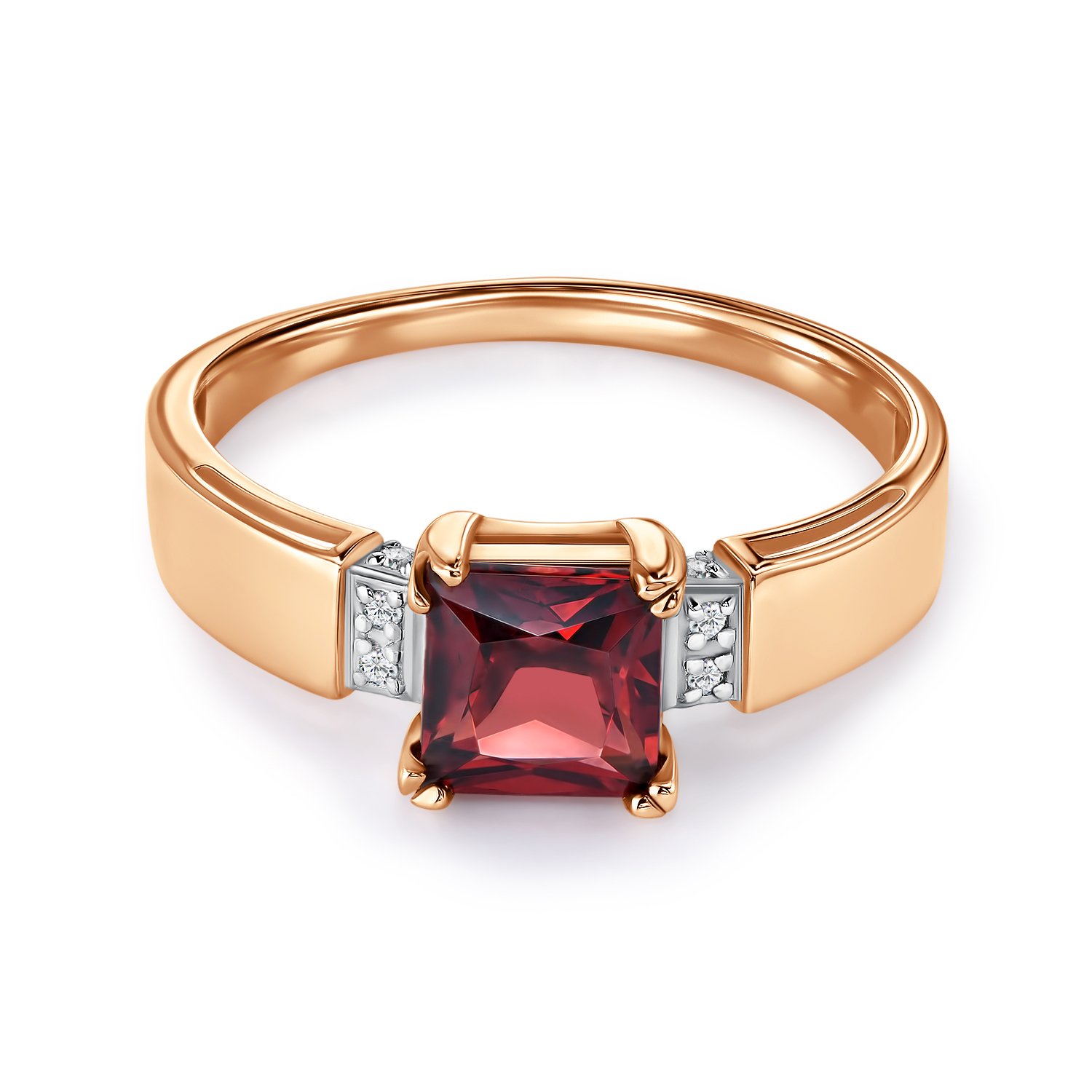 Золотое кольцо с гранатом и бриллиантами