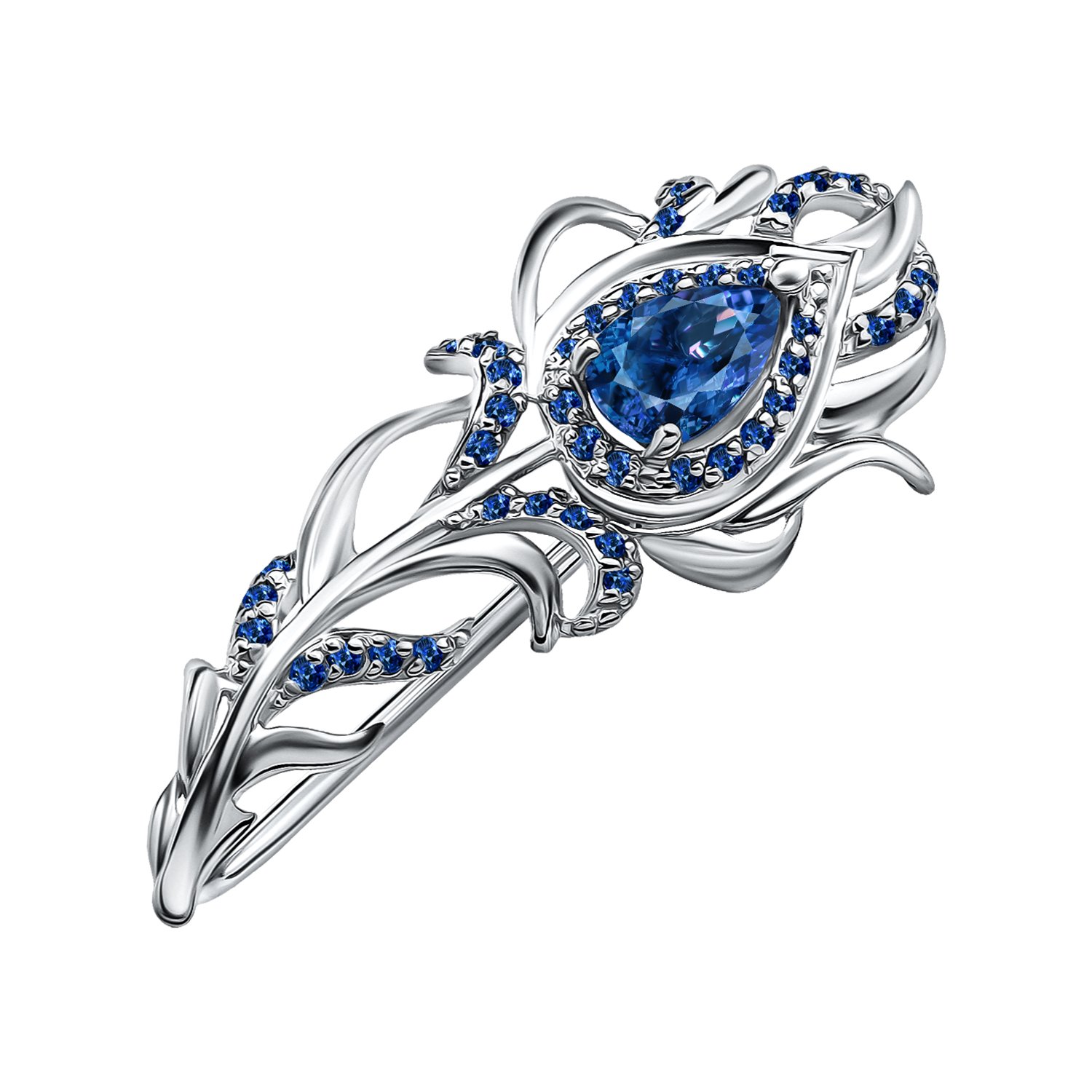 Серебряная брошь с ювелирными кристаллами и шпинелью с родированием