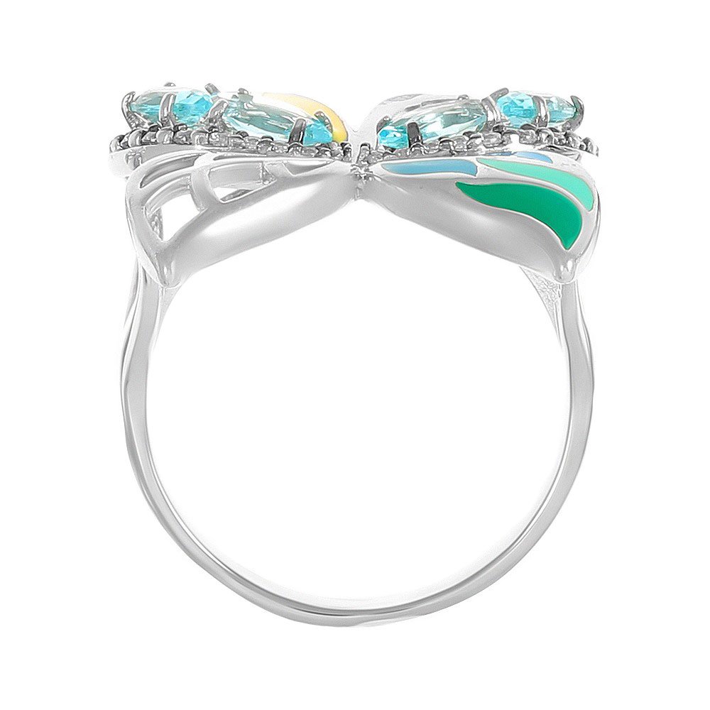 Серебряное кольцо Бабочка с топазами и эмалью с фианитами