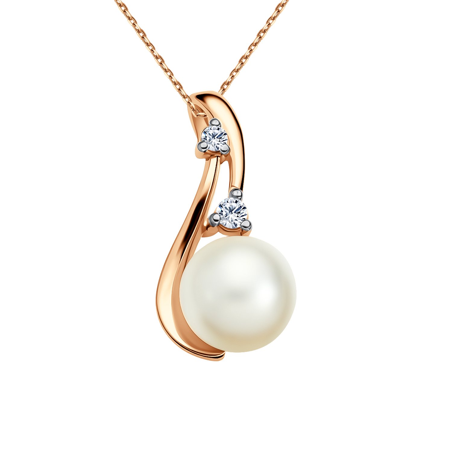 Золотая подвеска с жемчугом и фианитами