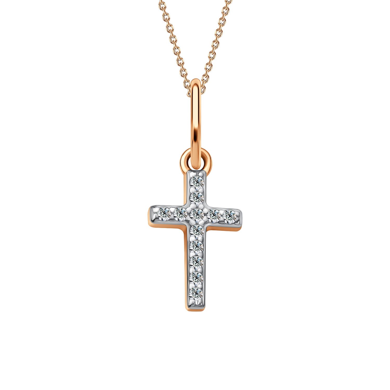 Золотая подвеска Крест с фианитами