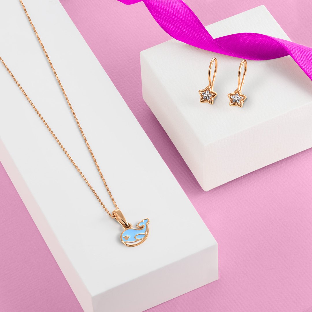 Золотая детская подвеска Кит с эмалью