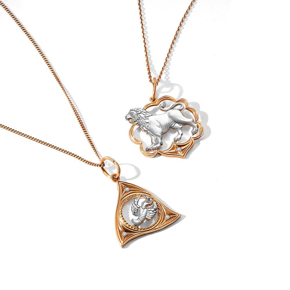 Золотая подвеска с фианитом со знаком зодиака Лев