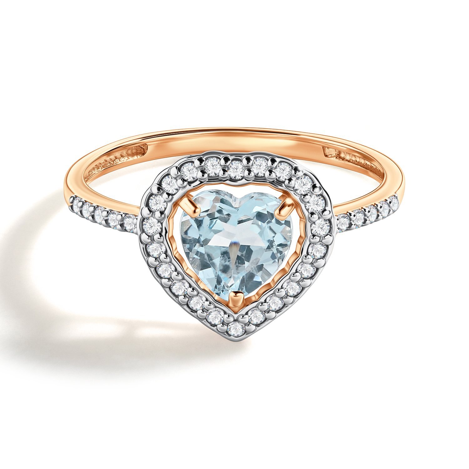 Золотое кольцо с топазом Sky и фианитами