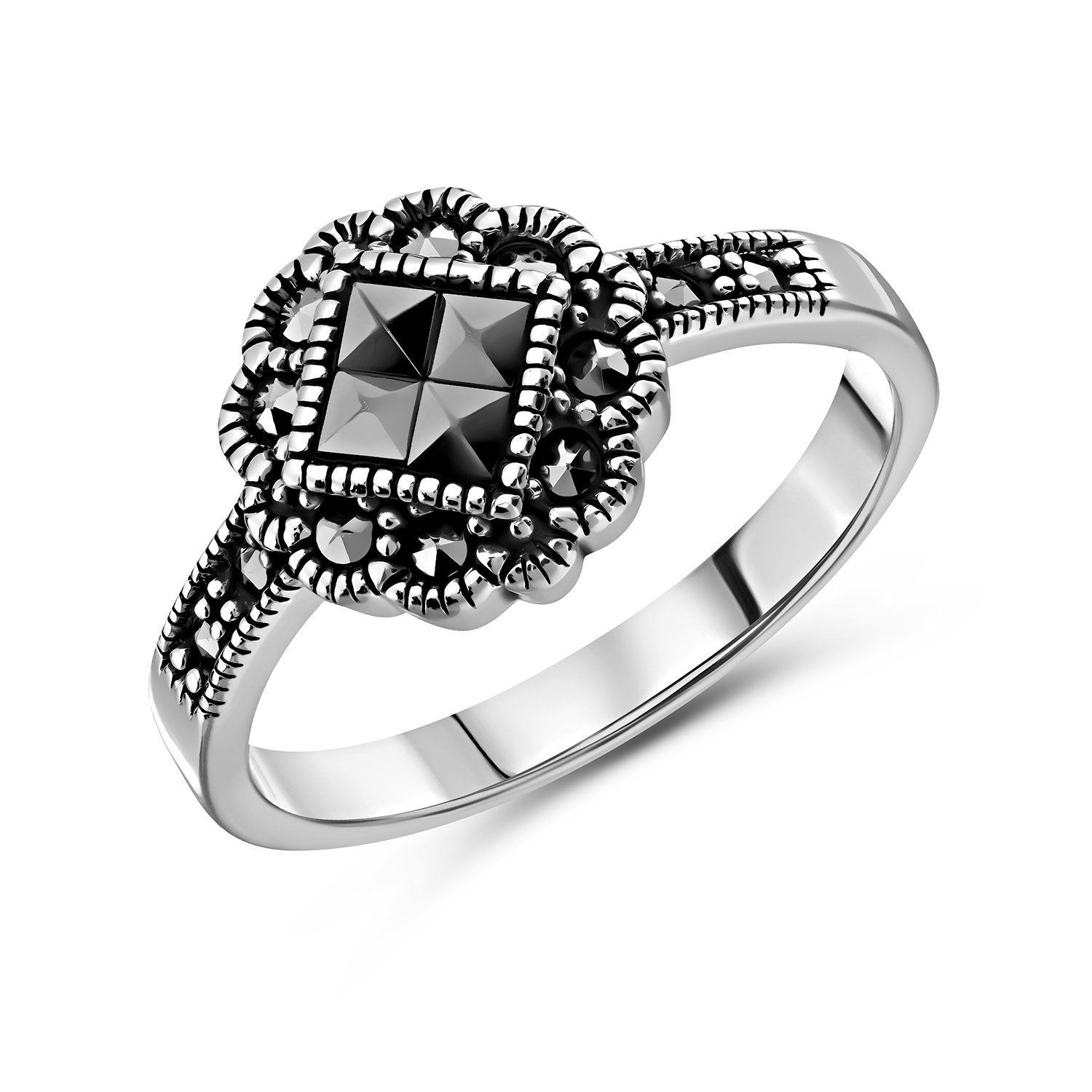 Серебряное кольцо с марказитами и чернением