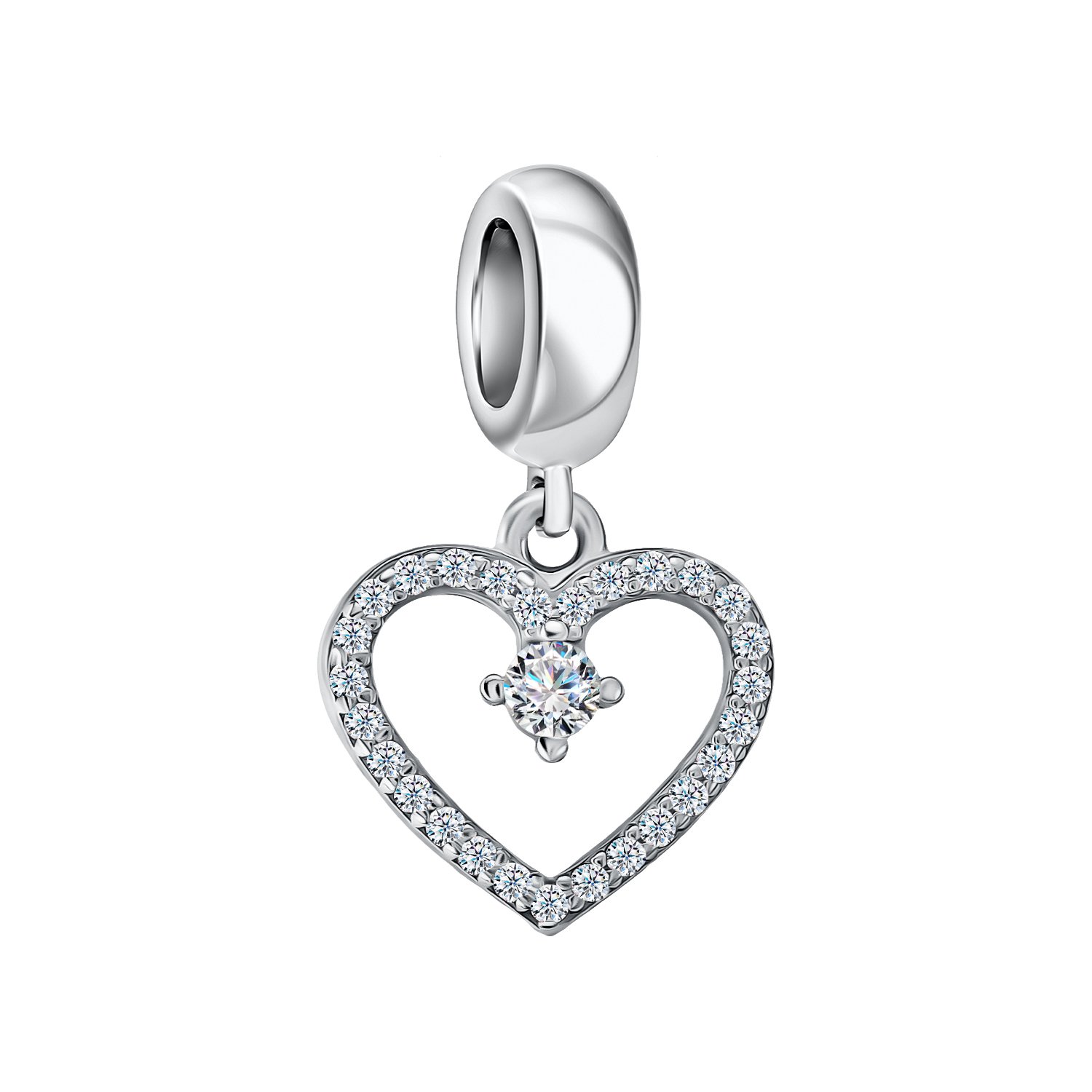 Серебряный шарм Сердце с фианитами и родированием