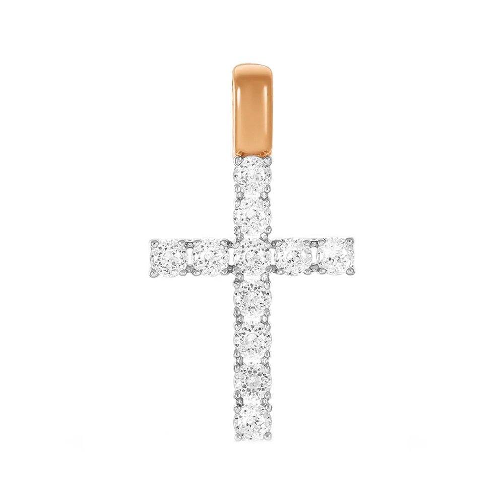 Золотая подвеска Крест с кристаллами