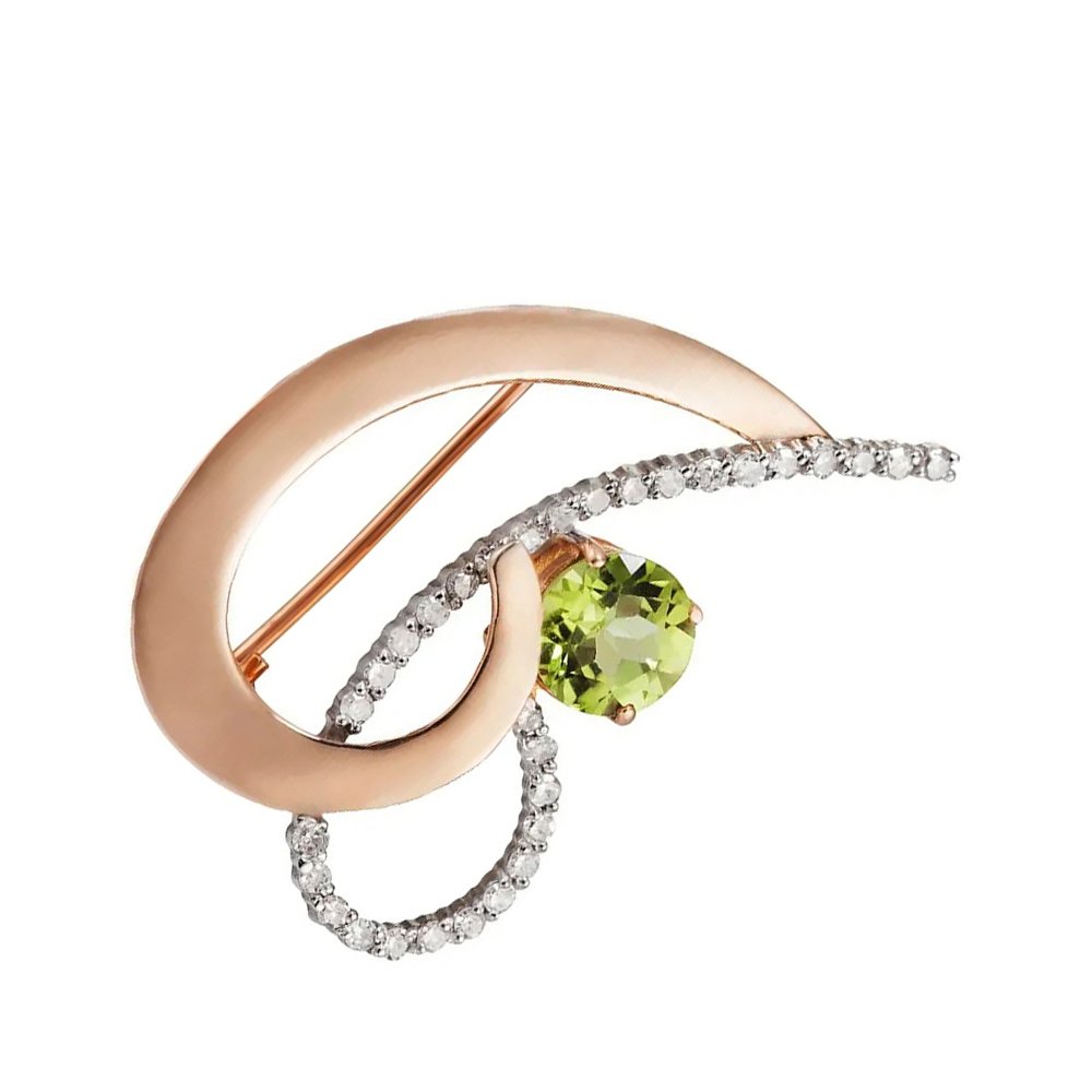 Брошь из золота с хризолитом и бриллиантами