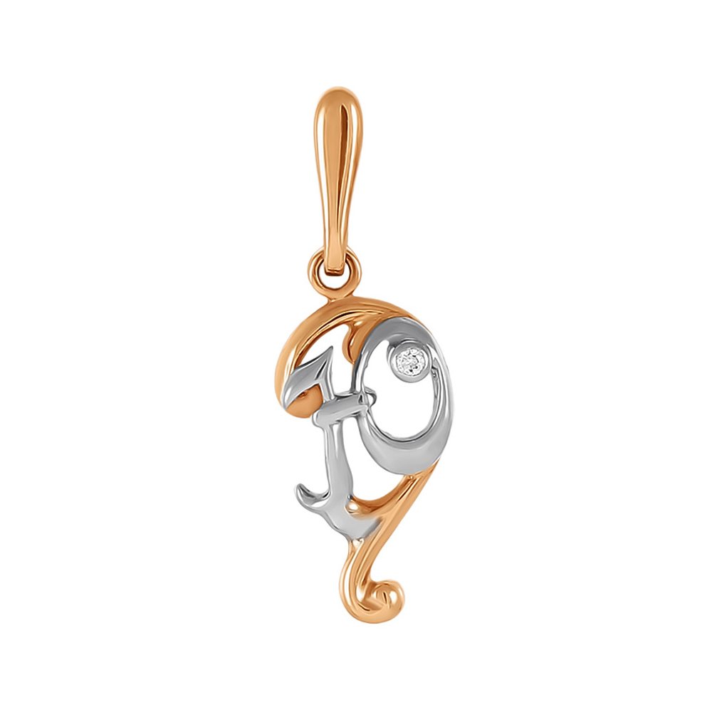 Золотая подвеска буква Ю с фианитом