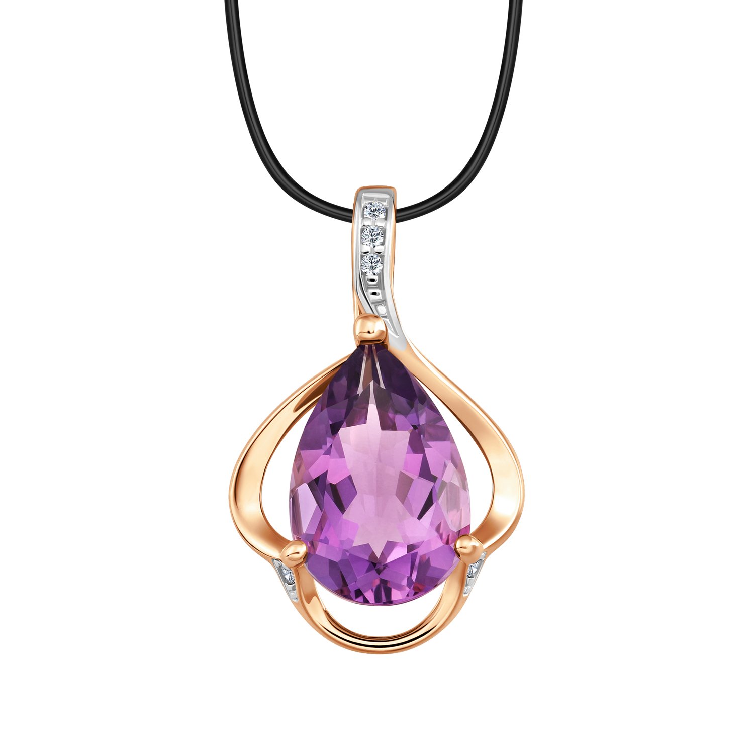 Золотая подвеска с аметистом и фианитами