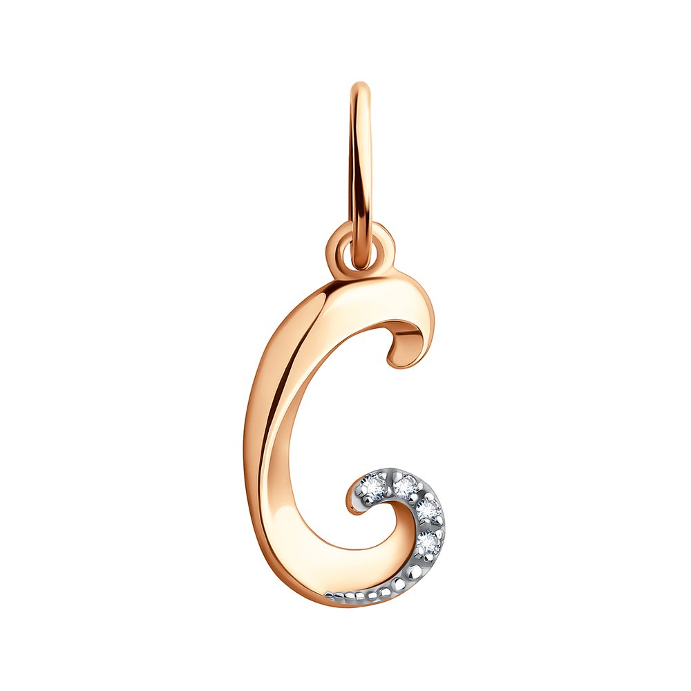 Золотая подвеска буква С с фианитами