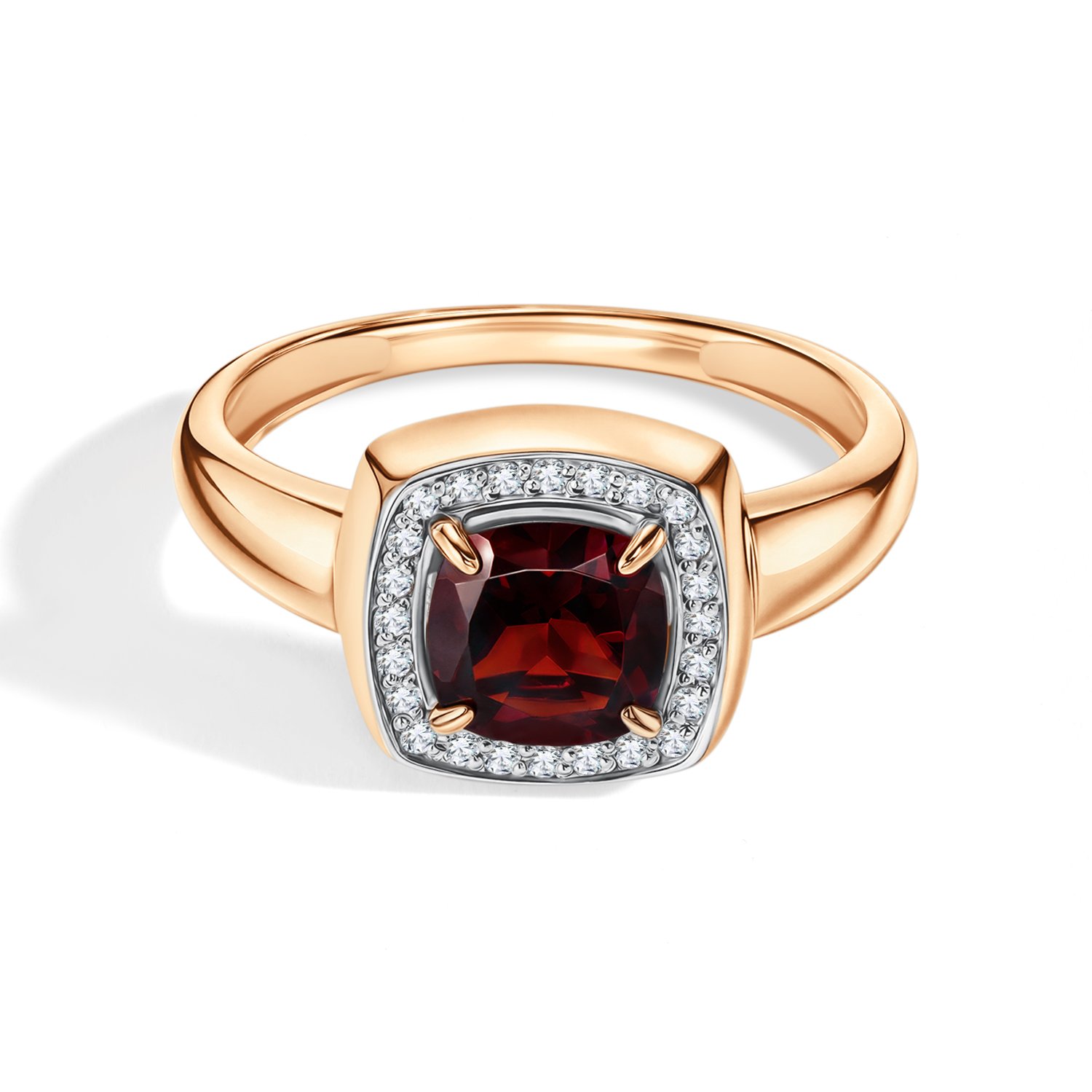 Золотое кольцо с гранатом и бриллиантами