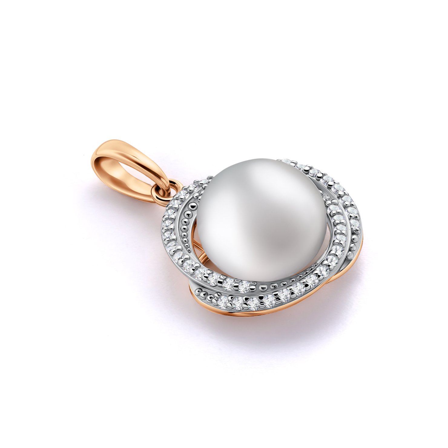 Золотая подвеска с жемчугом и фианитами