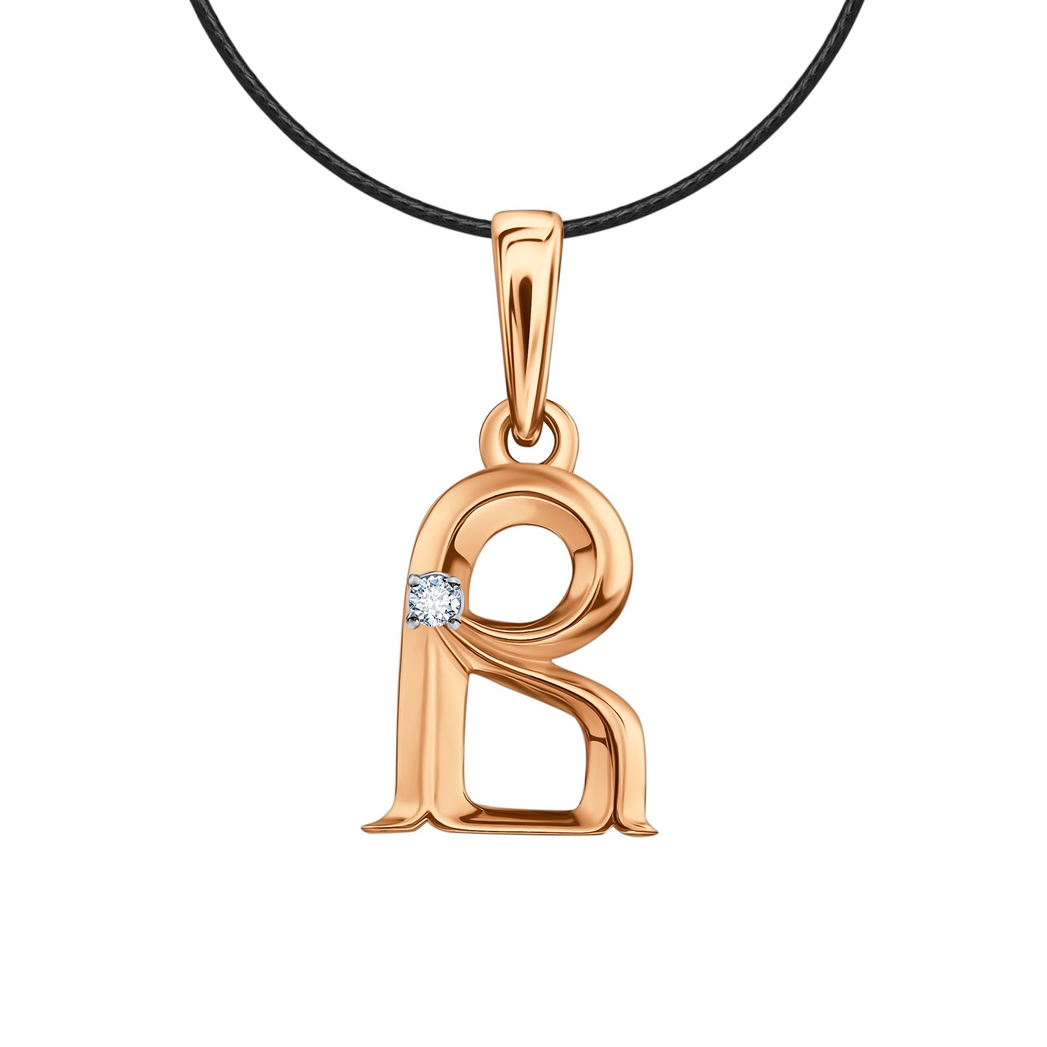 Золотая подвеска с фианитом Буква В