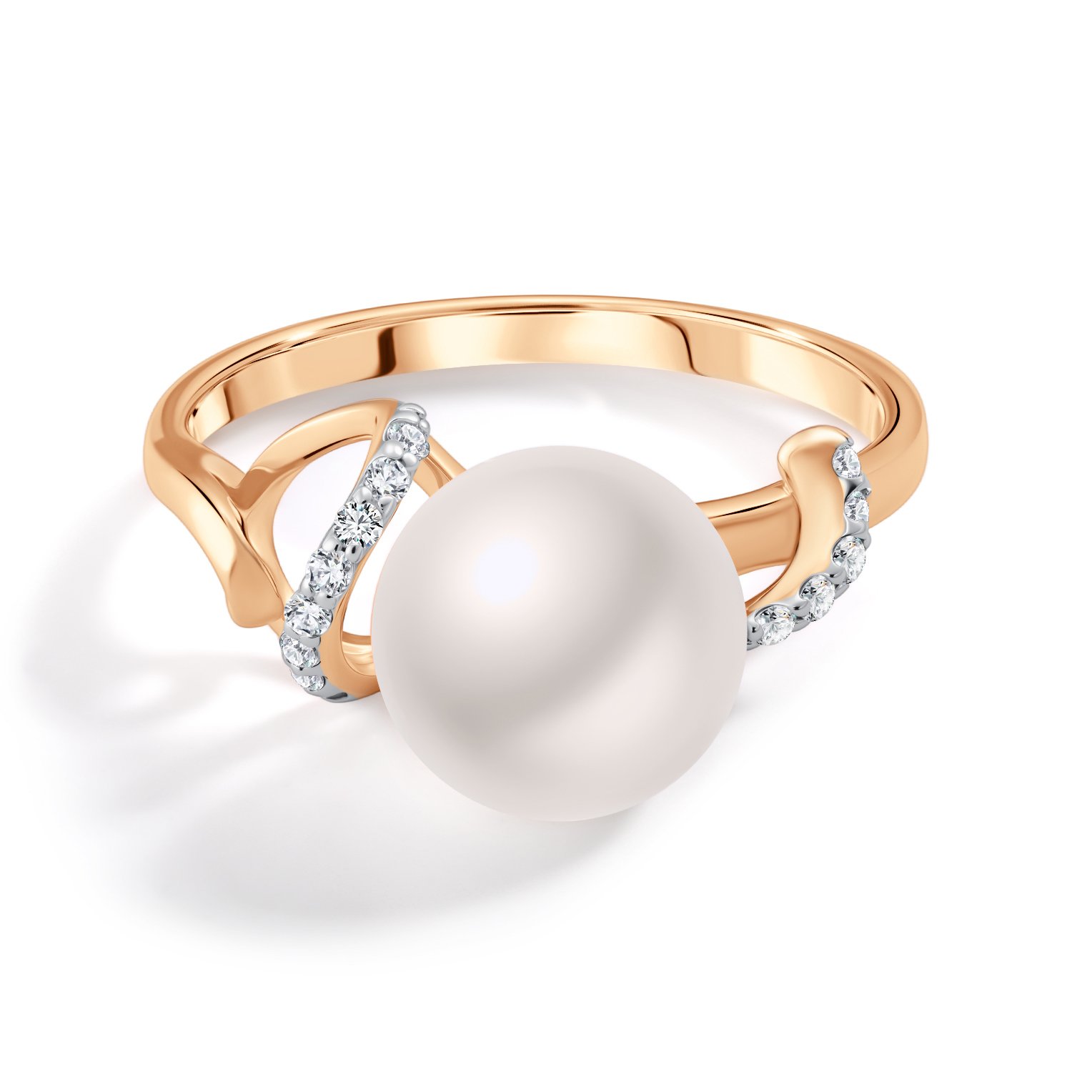 Золотое кольцо с жемчугом и бриллиантами