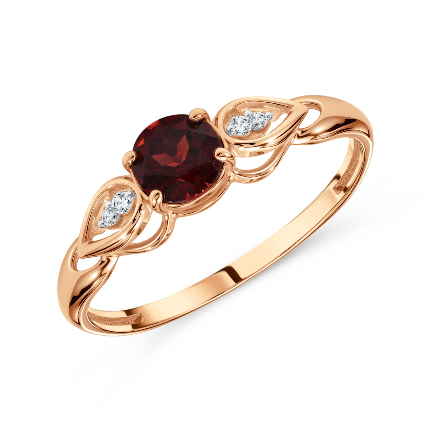 Фото «Золотое кольцо с гранатом и фианитами»