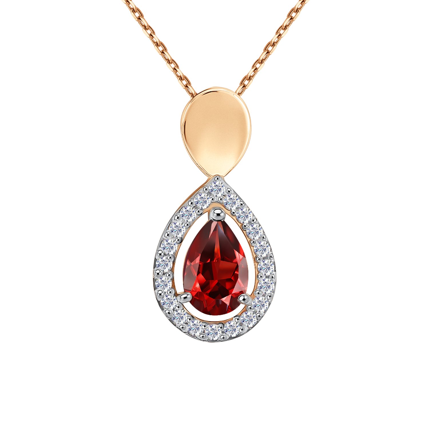 Золотая подвеска с гранатом и фианитами