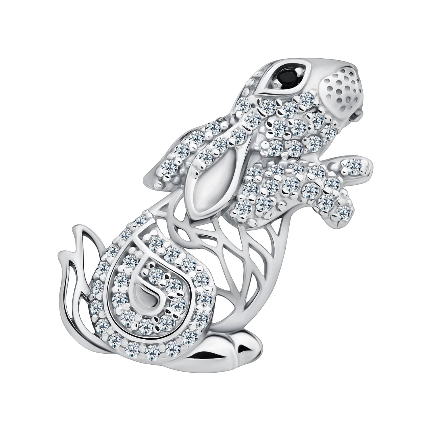 Серебряная брошь Заяц с фианитами