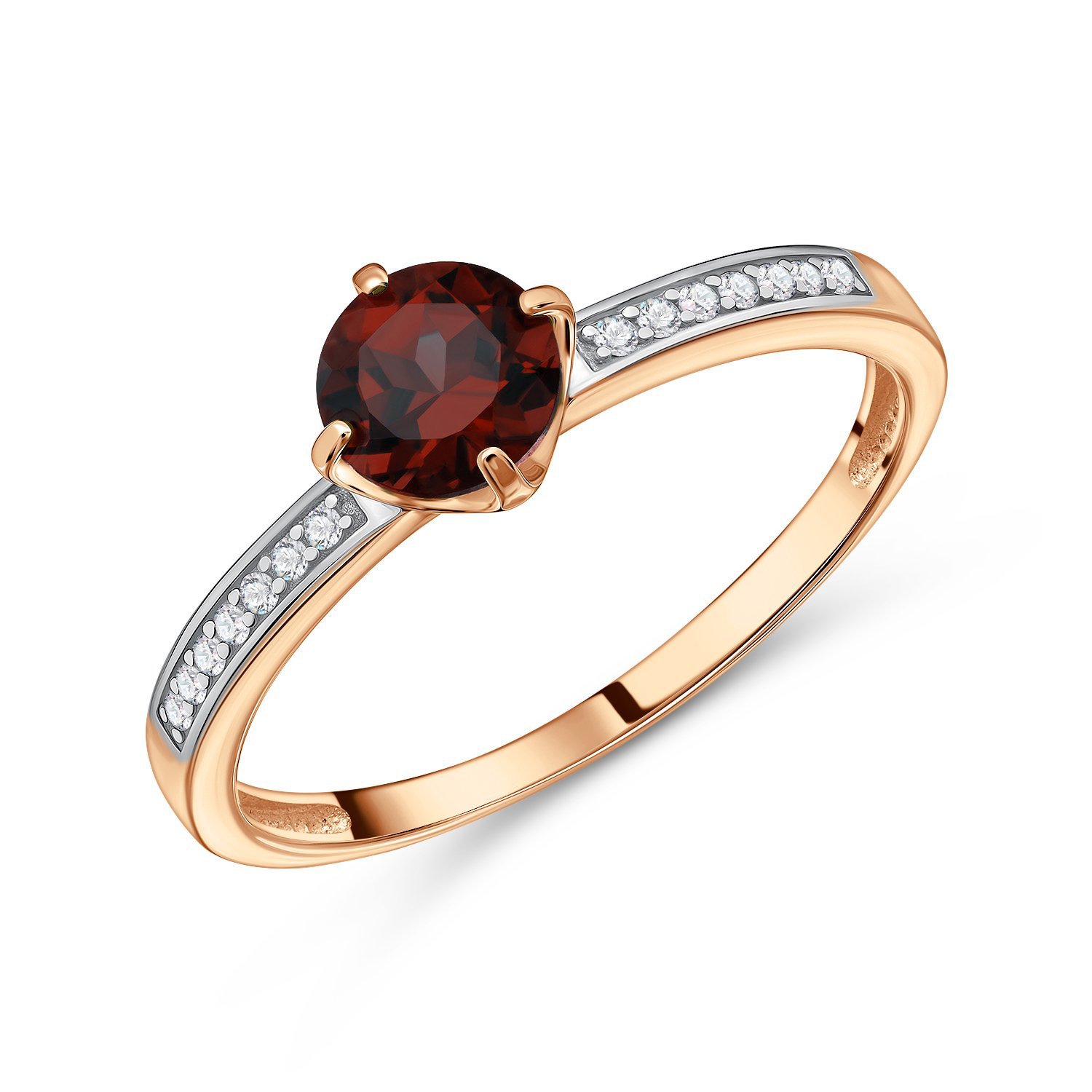 Фото «Золотое кольцо с гранатом и фианитами»