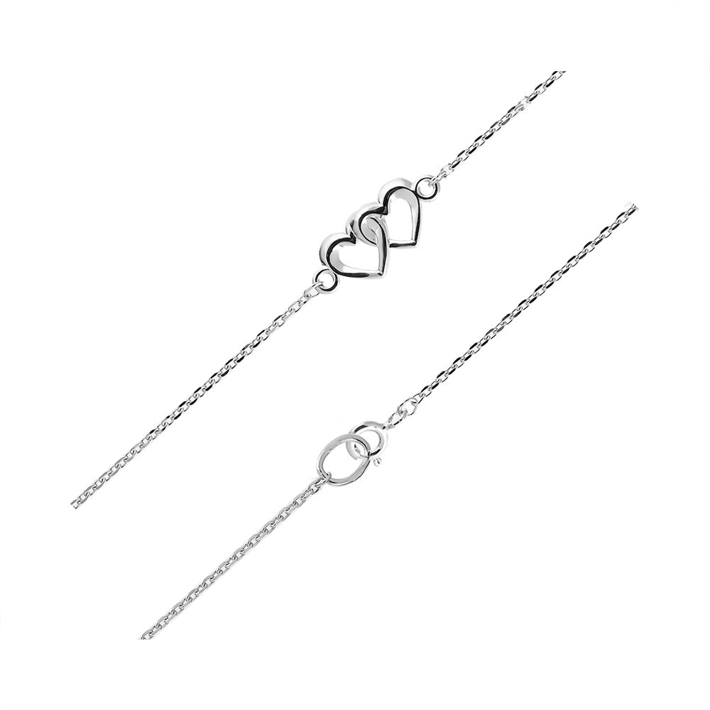 Серебряный браслет Сердце с родированием